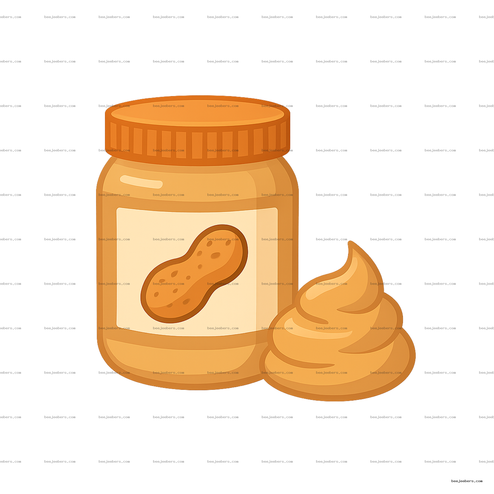 Vector illustration of a peanut butter jar with orange lid and peanut butter swirl on transparent background
