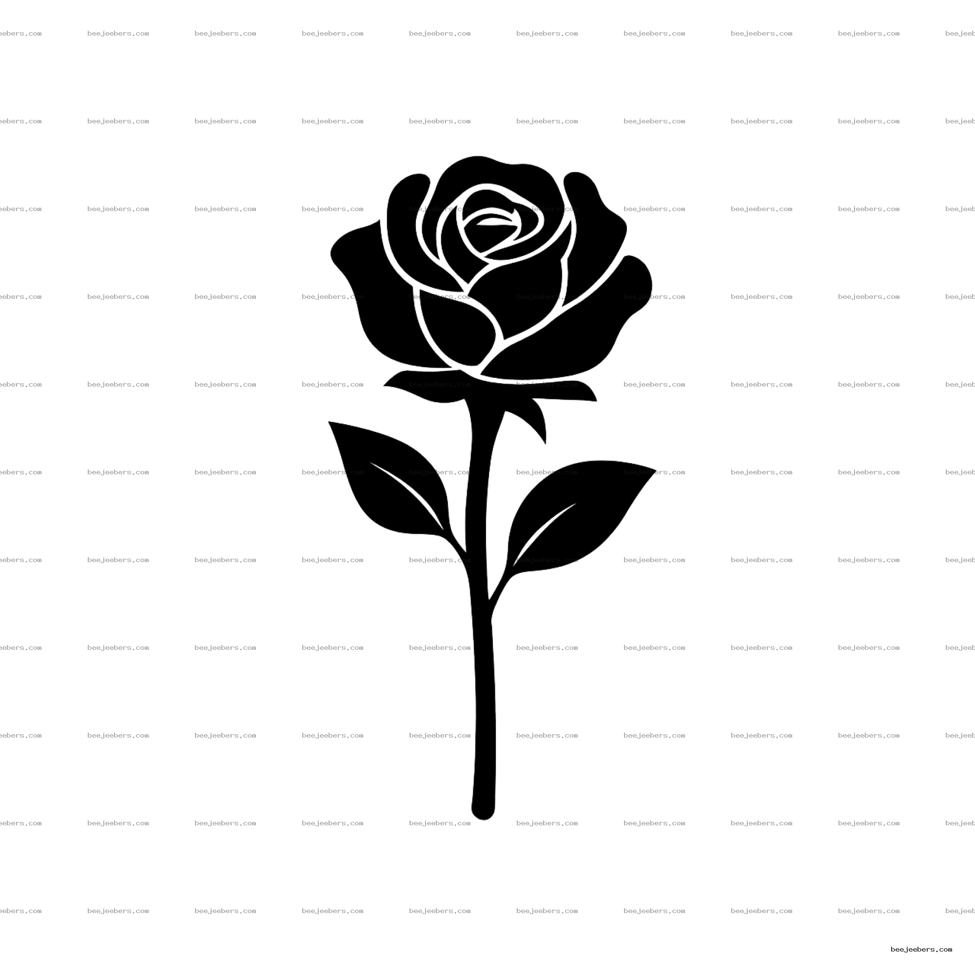 Black rose silhouette with petals and leaves on transparent background digital PNG