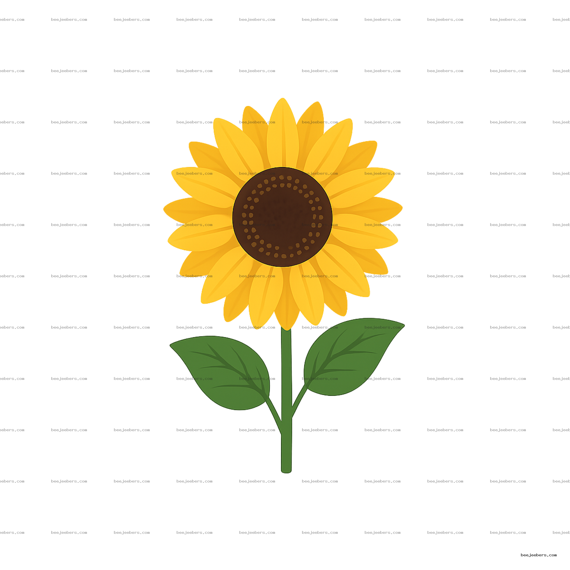 Clean vector illustration of a bright yellow sunflower with green leaves on a transparent background