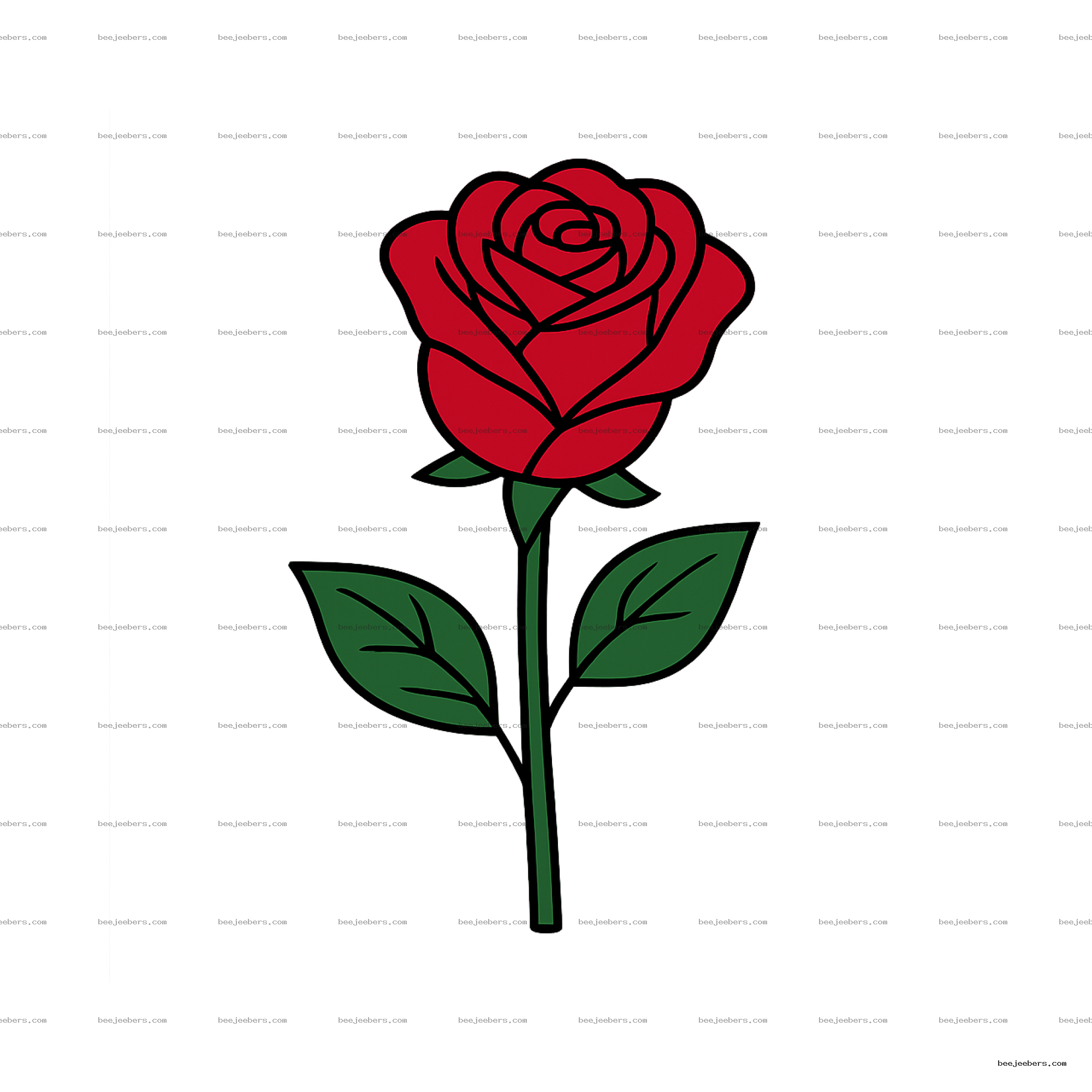 Clean vector red rose with stem and leaves on transparent background PNG