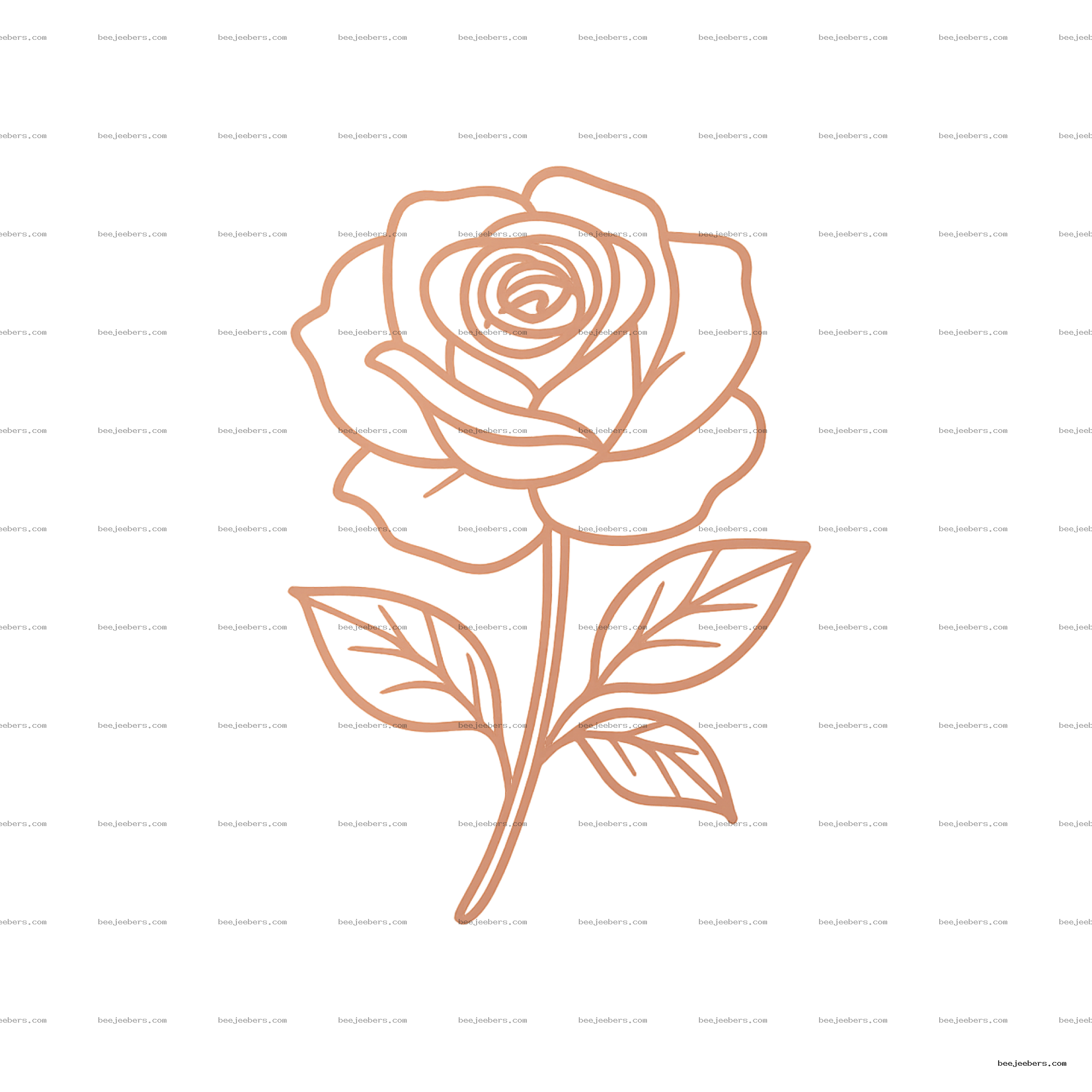 Minimalist rose gold flower line art with transparent background for digital design