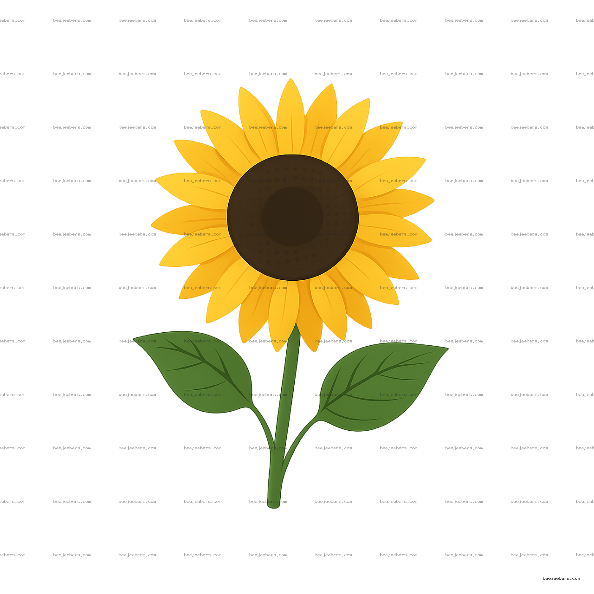 Clean vector illustration of a sunflower with yellow petals and dark brown center on transparent background