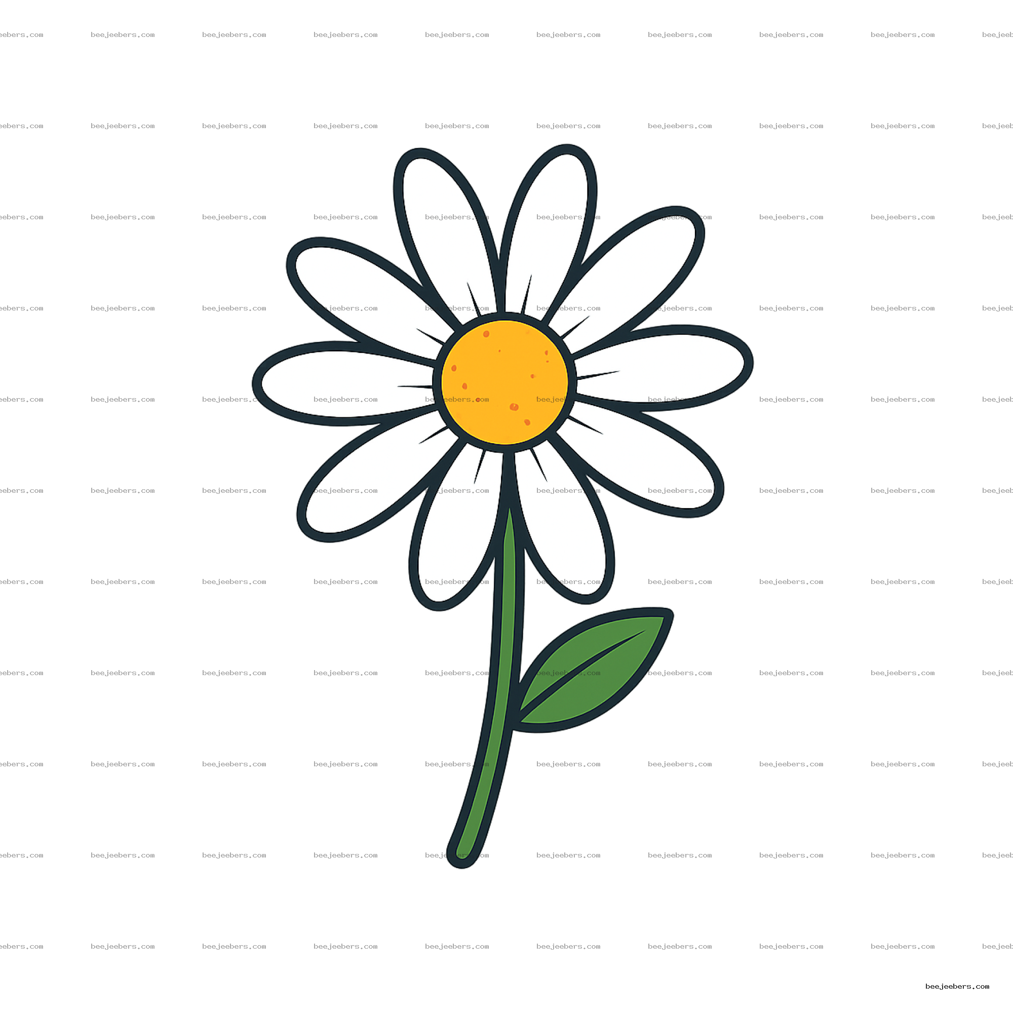 Clean vector illustration of a daisy flower with white petals and yellow center on transparent background