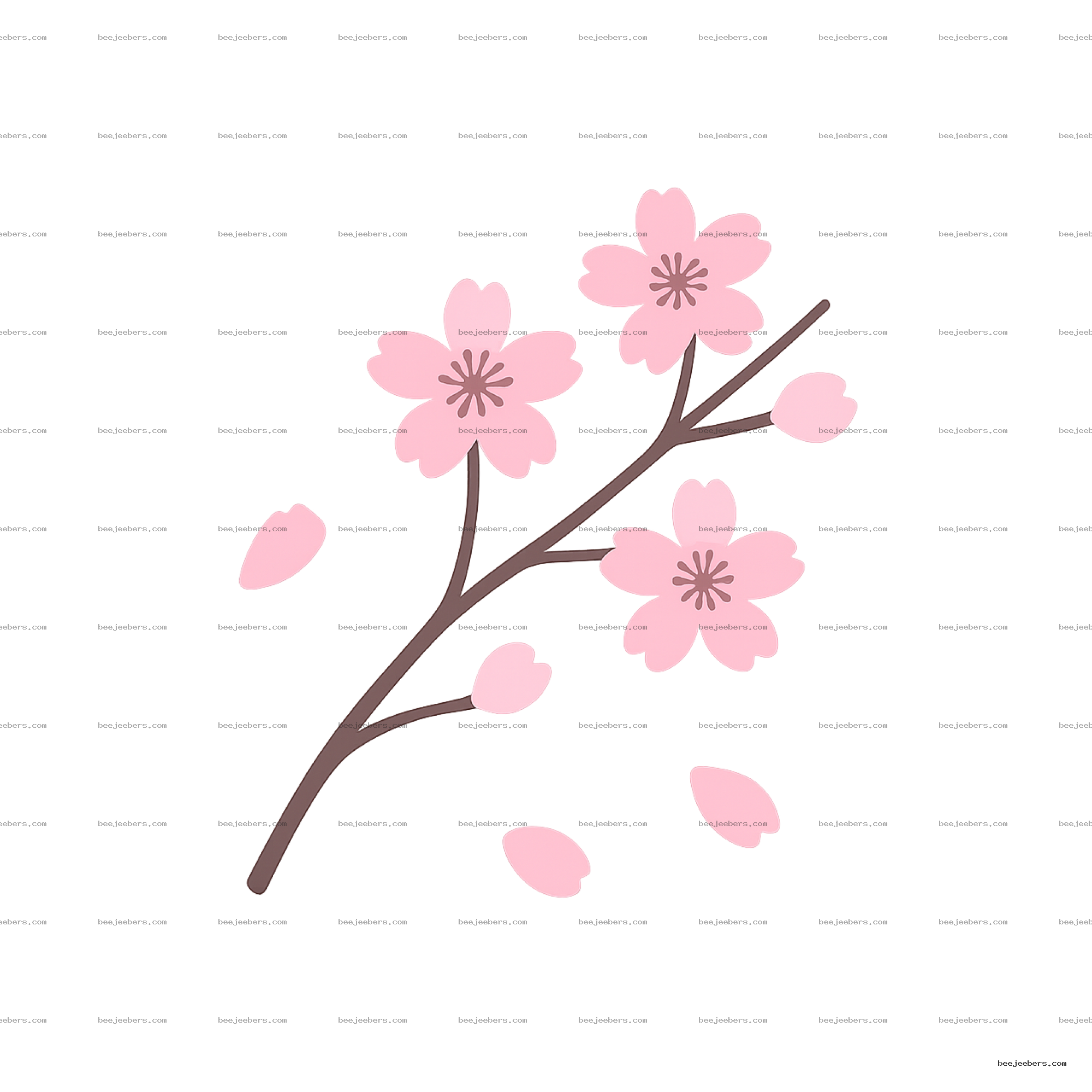Clean vector of falling cherry blossom flowers and petals on transparent background