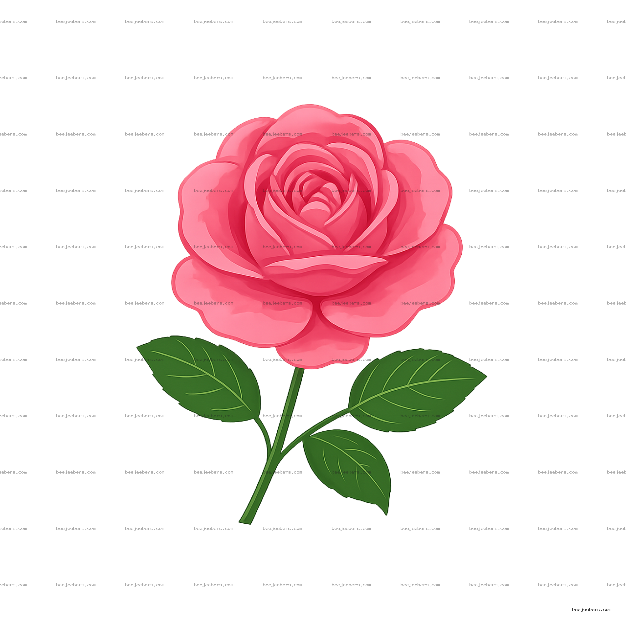 Clean vector illustration of a pink gulab flower with green leaves on transparent background