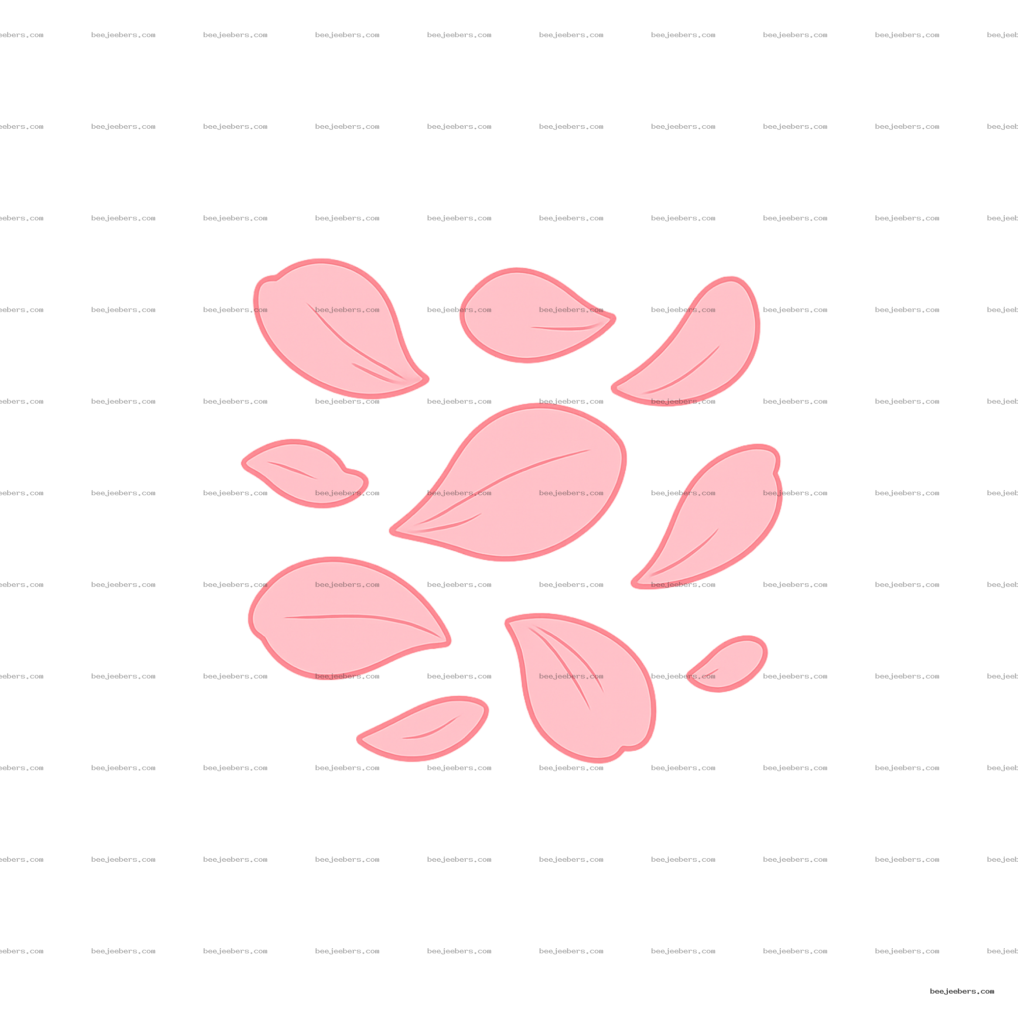 Clean vector illustration of scattered pink flower petals on transparent background