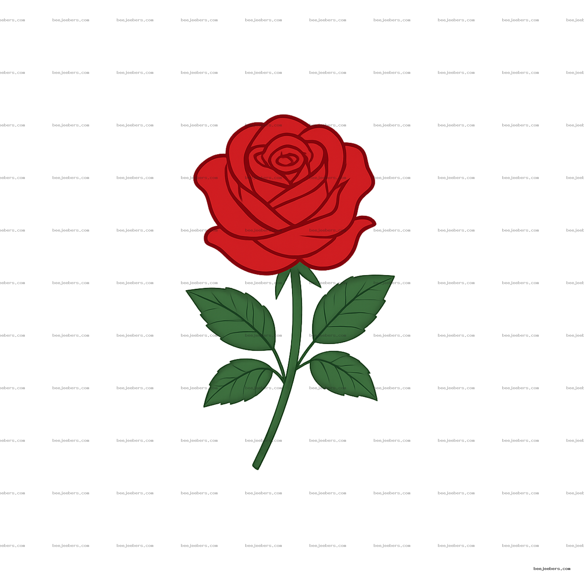 Clean vector red rose flower with green leaves on transparent background PNG