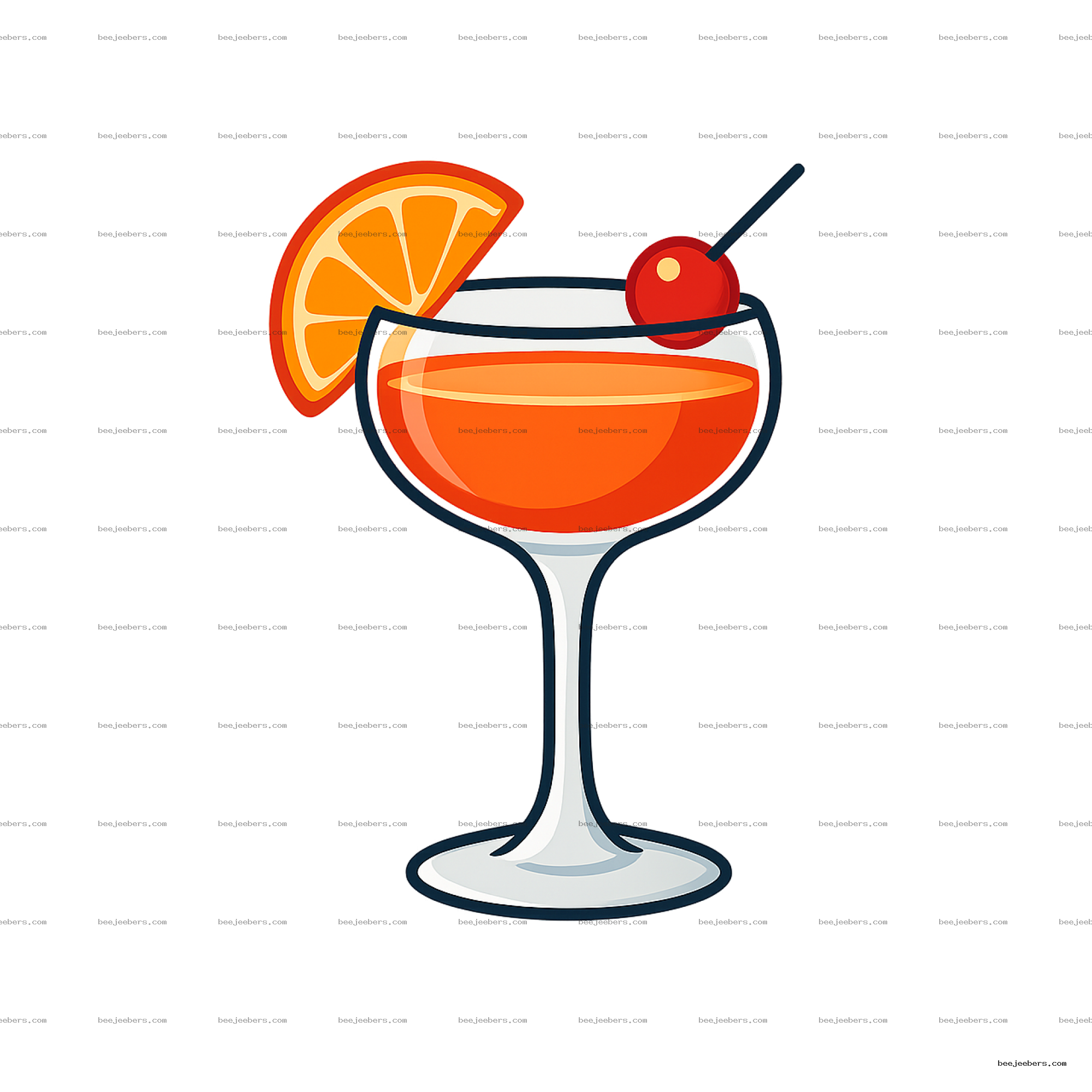 Vector clipart of an orange cocktail drink in a glass with orange slice and cherry on transparent background