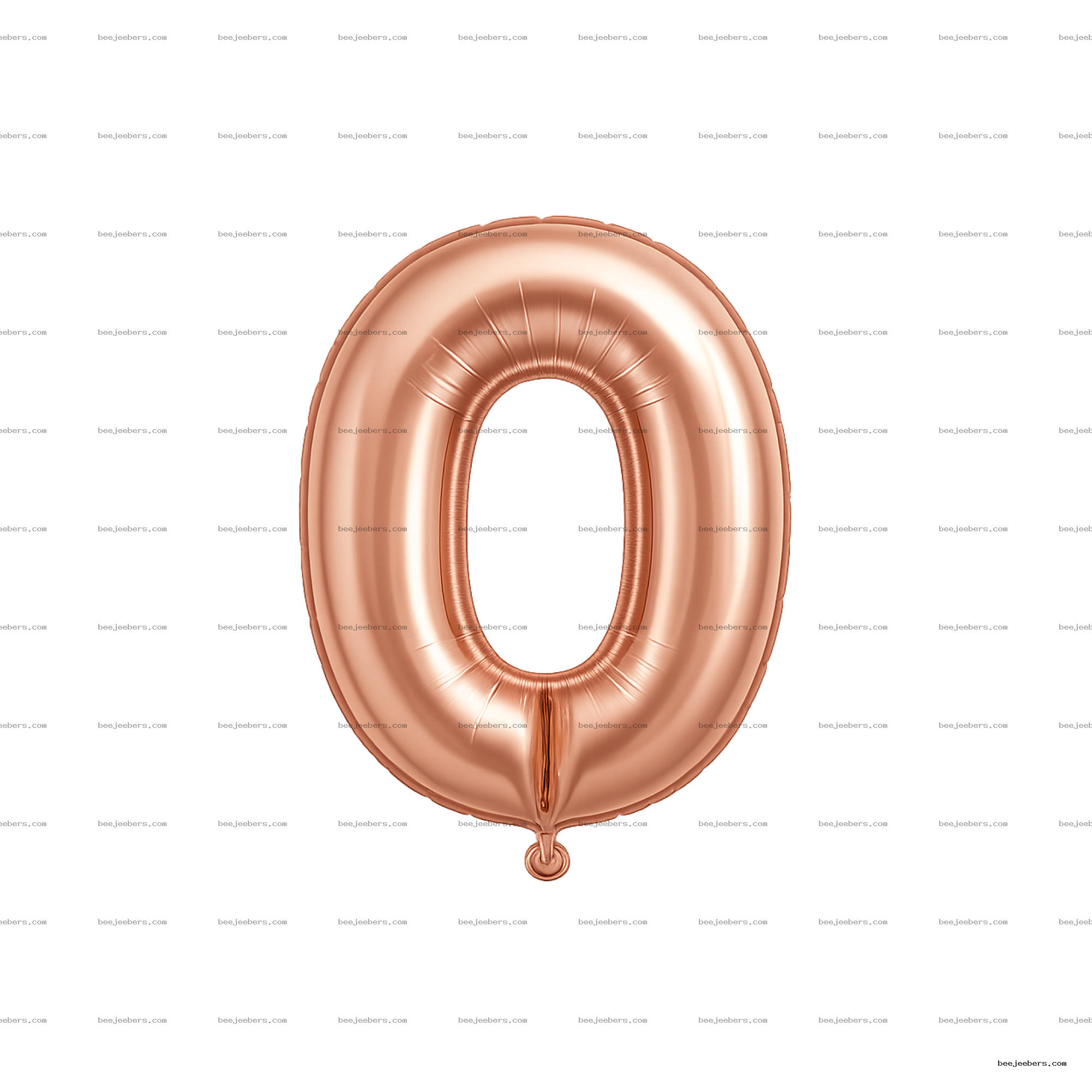 Rose gold number zero balloon PNG with a shiny metallic finish on transparent background