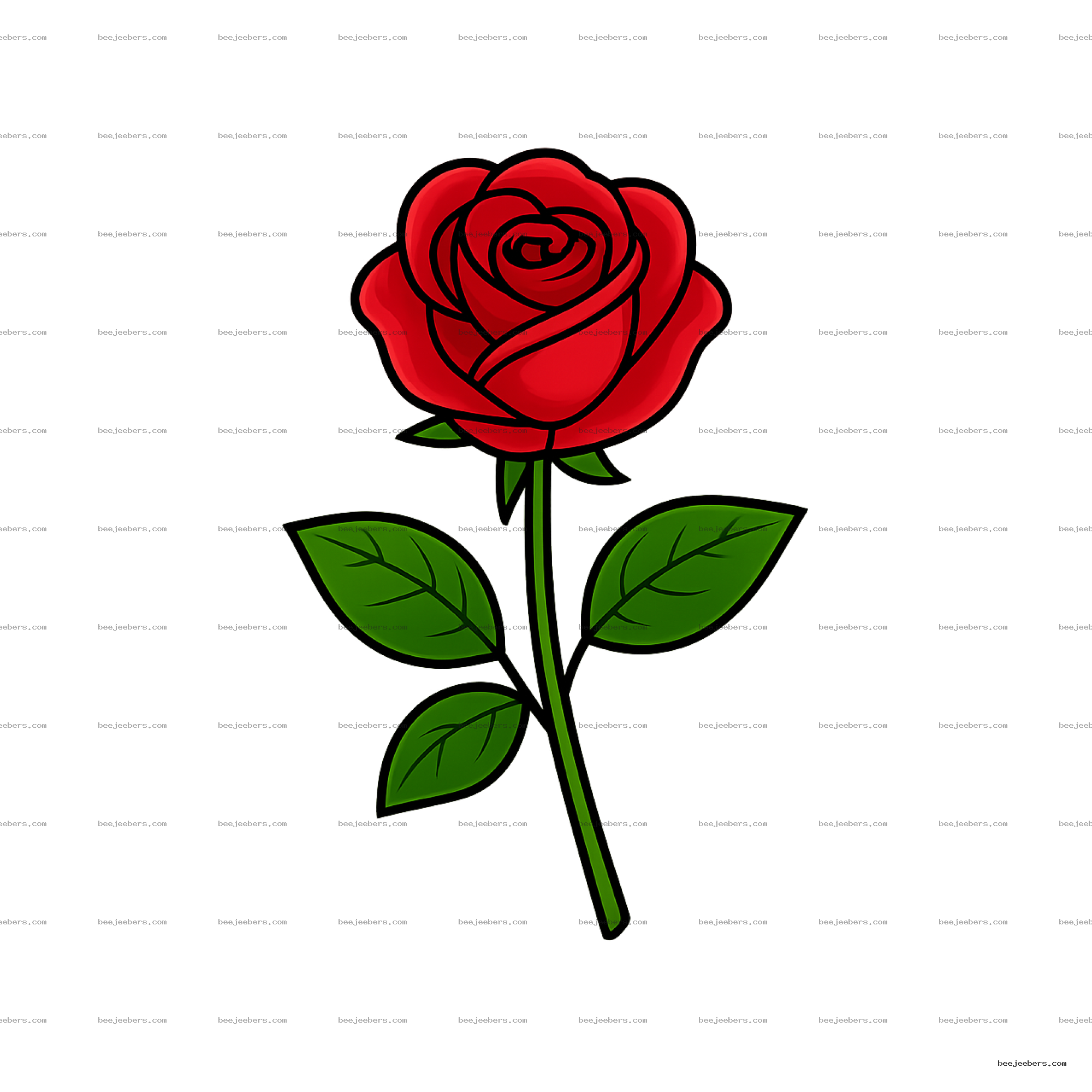 Clean vector red single rose with leaves on transparent background PNG