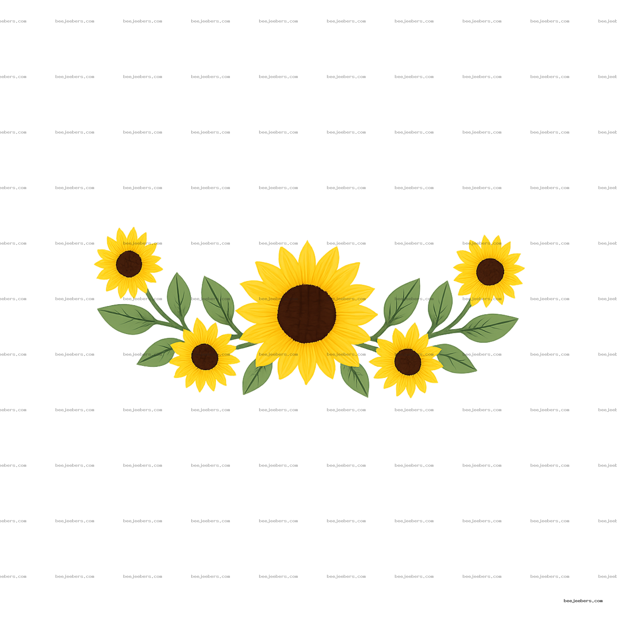 Clean vector sunflower border clipart with yellow flowers and green leaves on transparent background