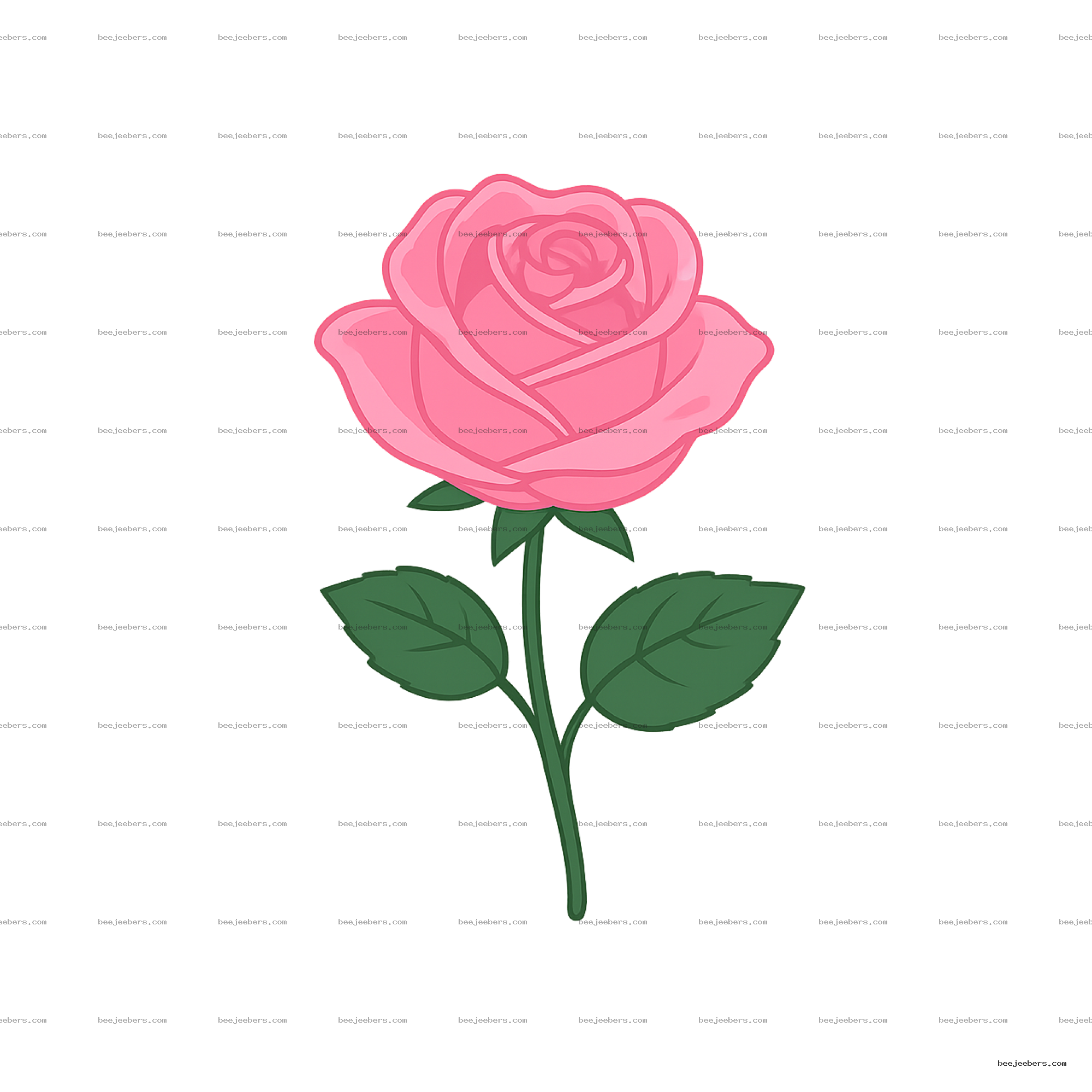 Clean vector pink rose with stem and leaves on transparent background PNG