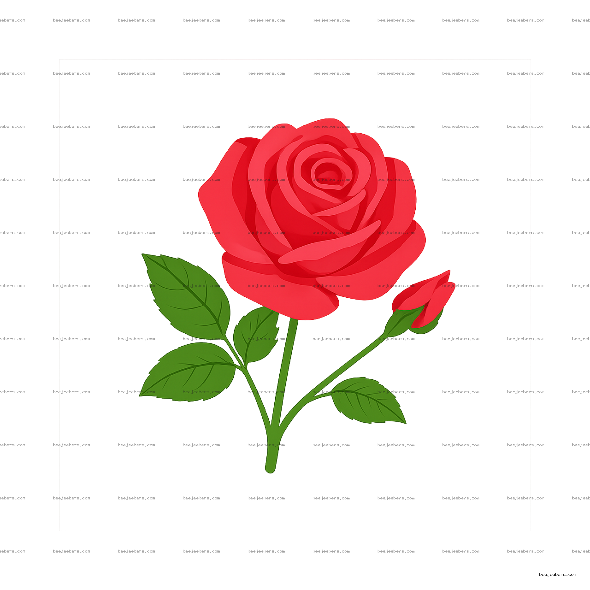 Red rose clipart with green leaves and a rosebud, transparent background vector flower