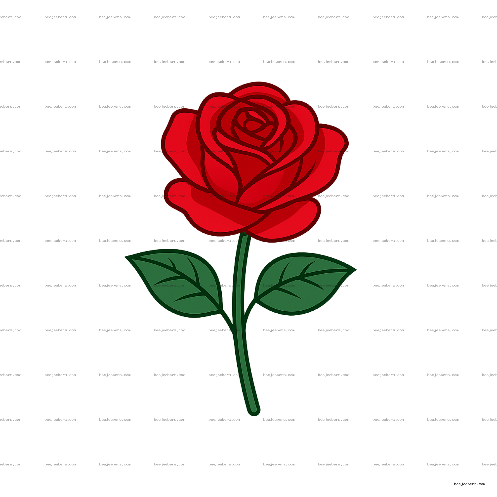 Red rose flower vector illustration with green leaves on transparent background