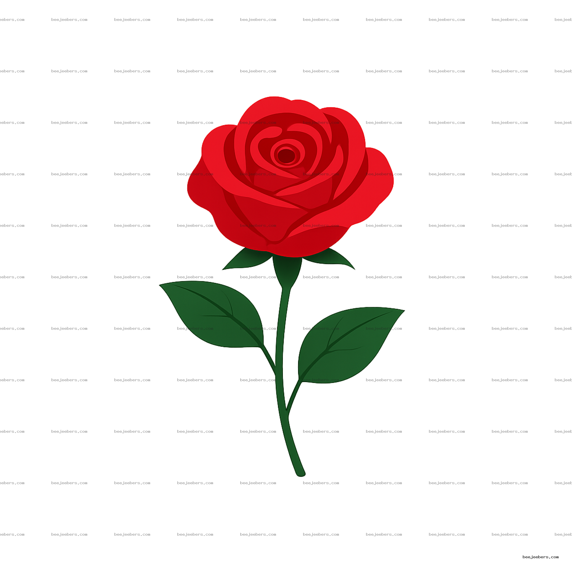 Vector style red rose with green leaves on transparent background