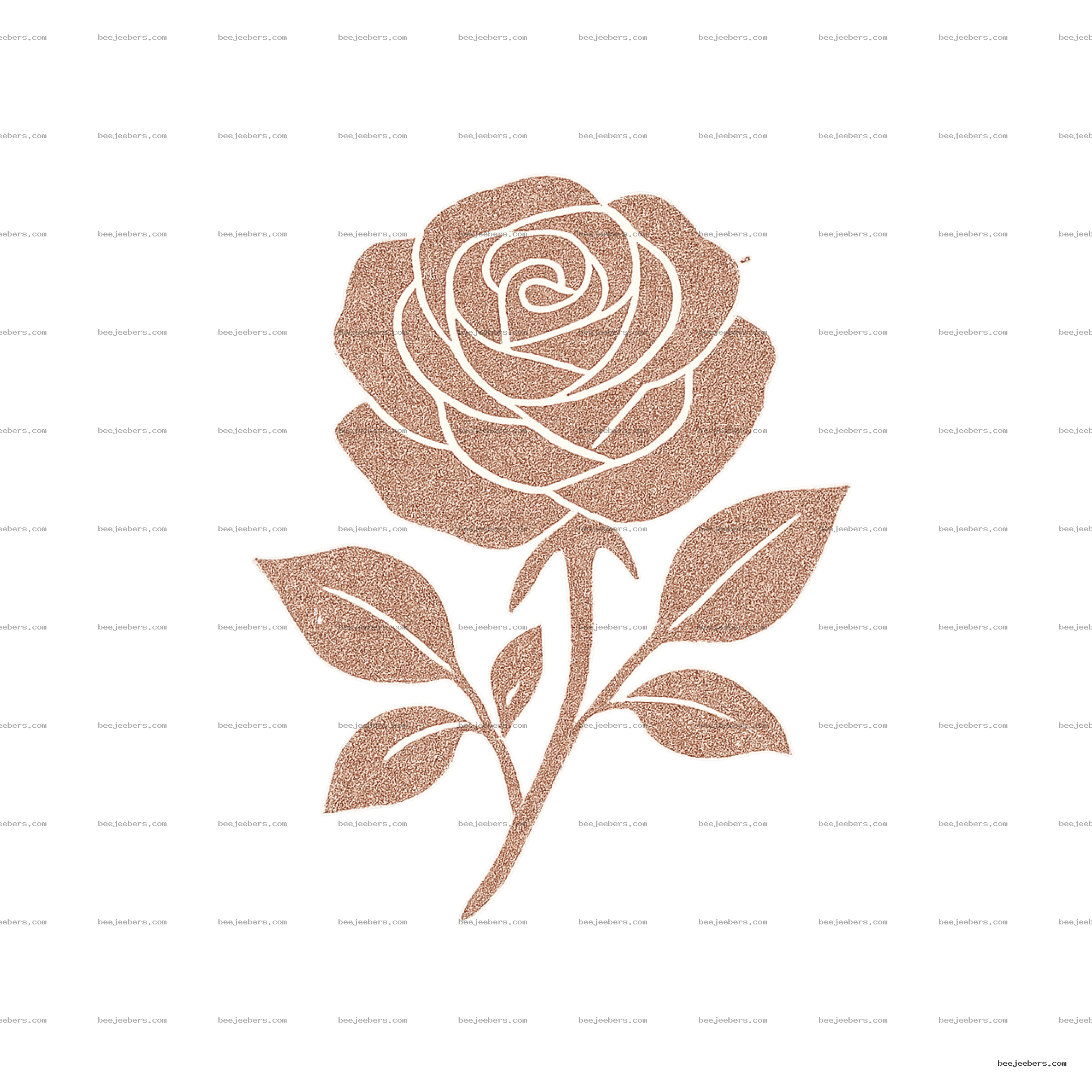 Vector rose flower with rose gold glitter texture and white outlines on transparent background