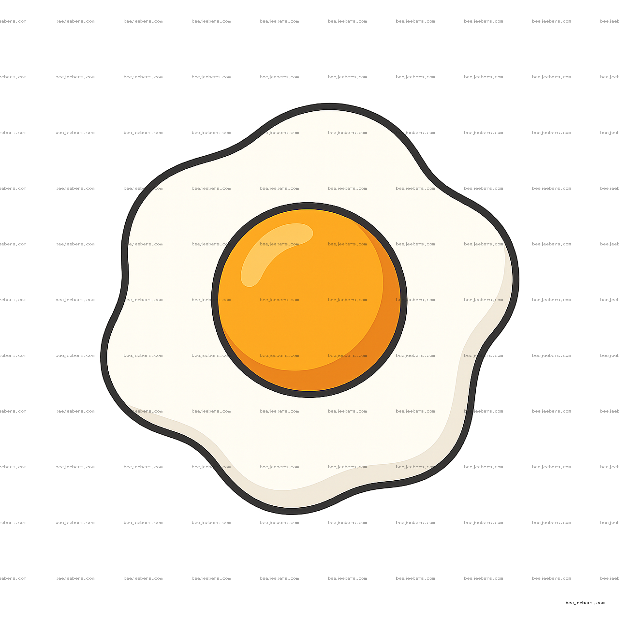 Clean vector illustration of a fried egg with yellow yolk and white, transparent background PNG