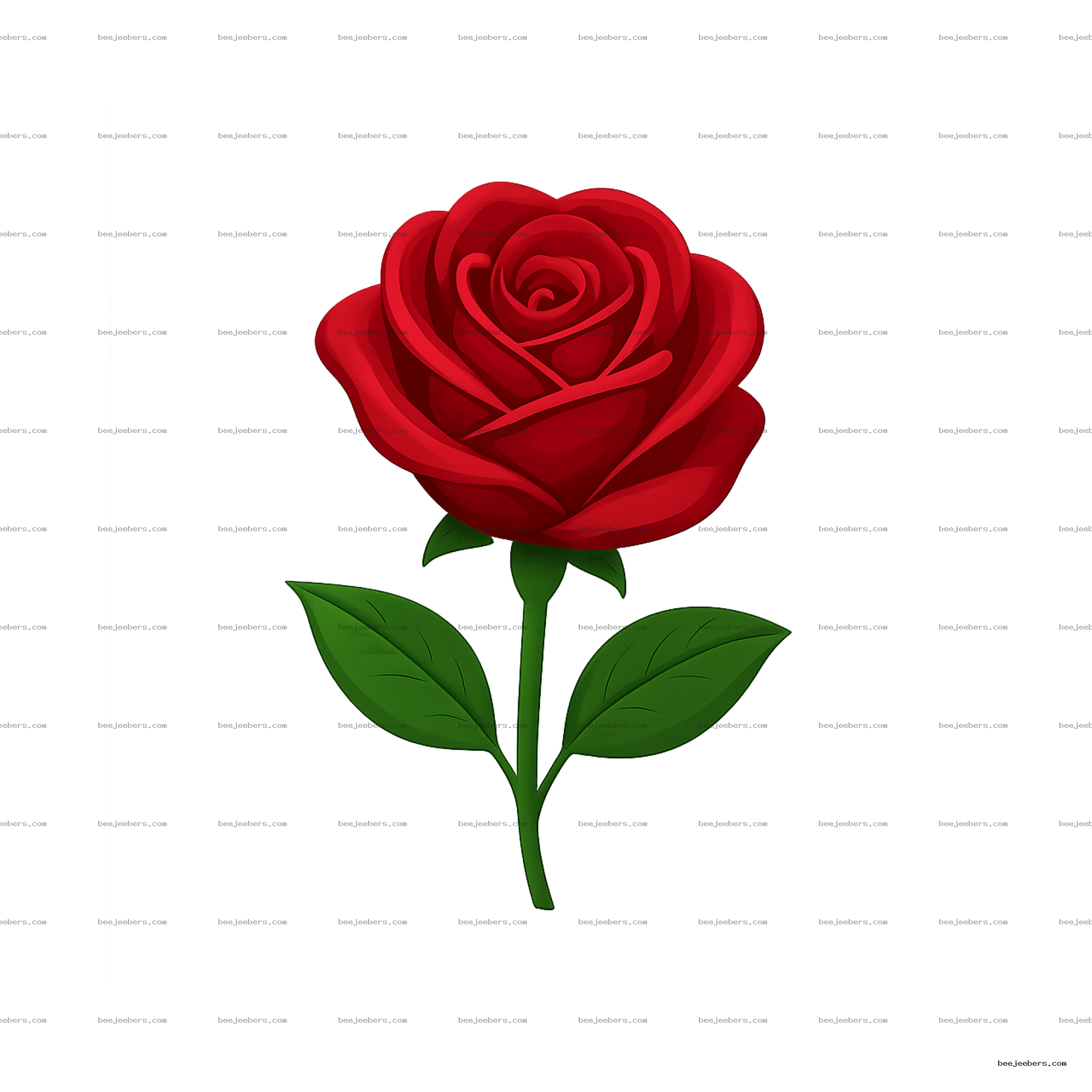 3D red rose with stem and green leaves on transparent background for digital design