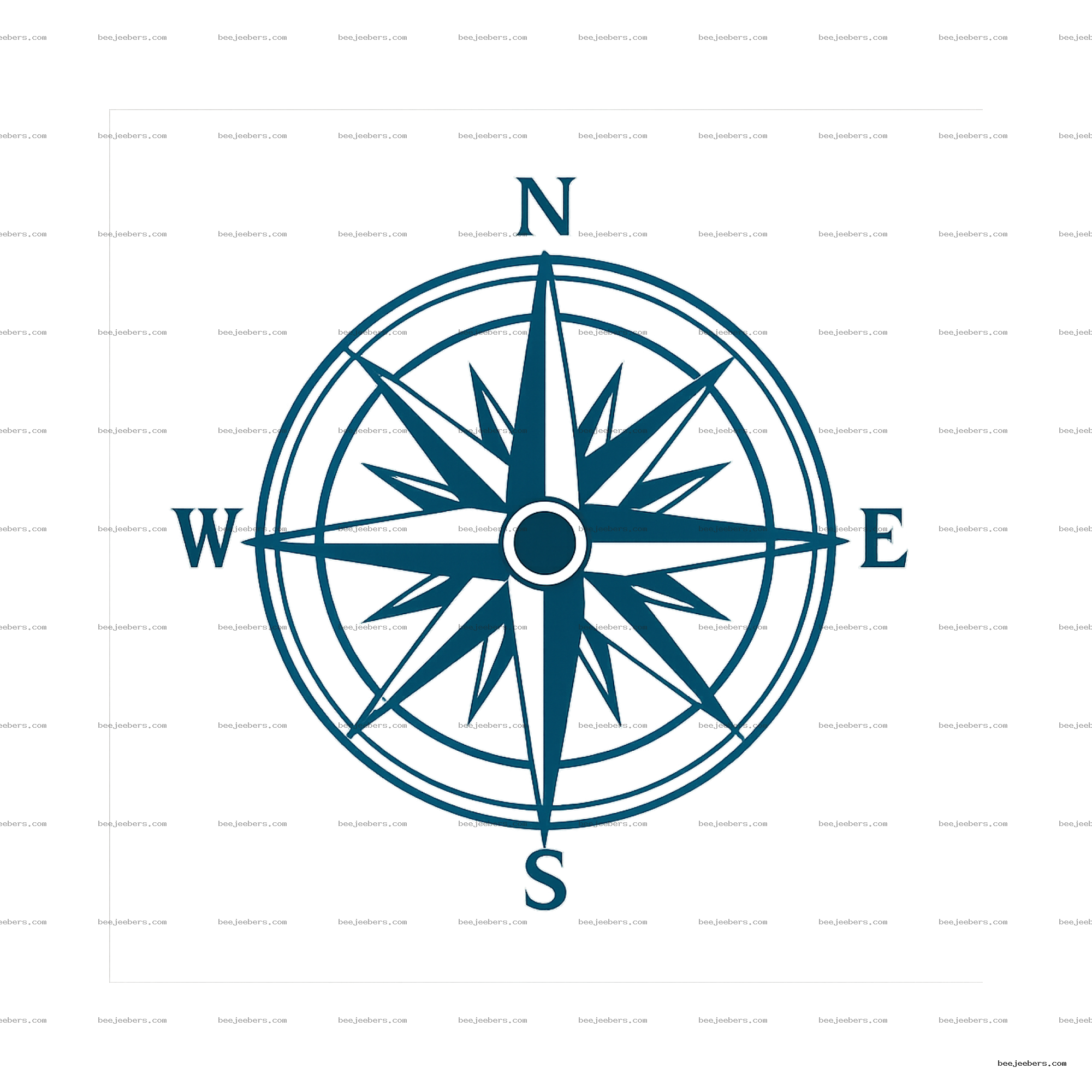 Clean dark blue compass rose with cardinal directions on transparent background