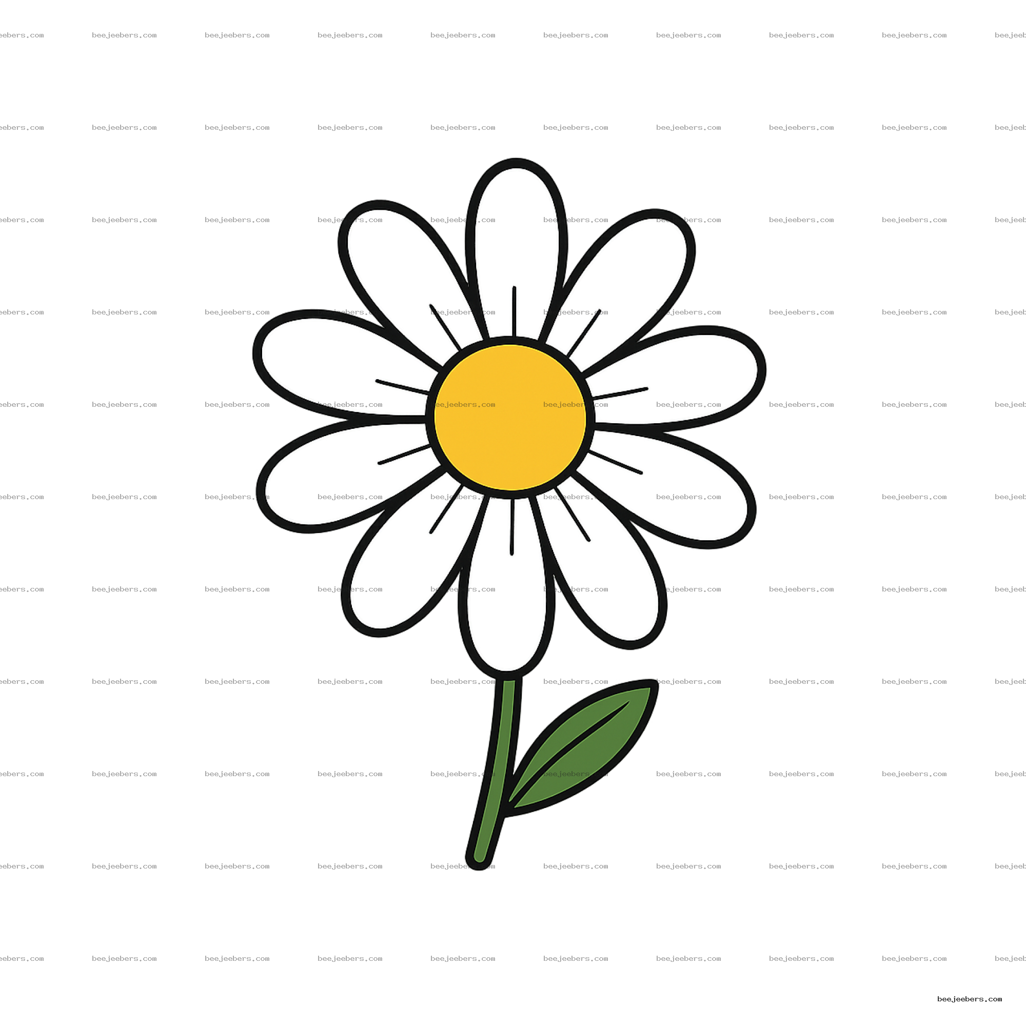 Simple cute daisy flower with yellow center and white petals in clean vector style