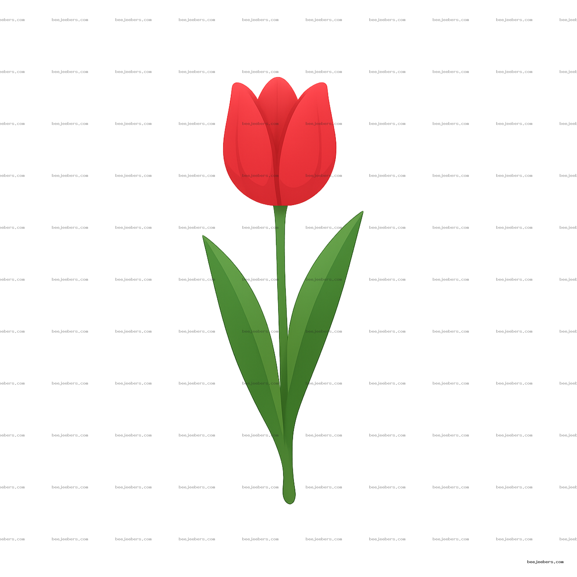 Red tulip flower with green stem and leaves in clean vector style on transparent background
