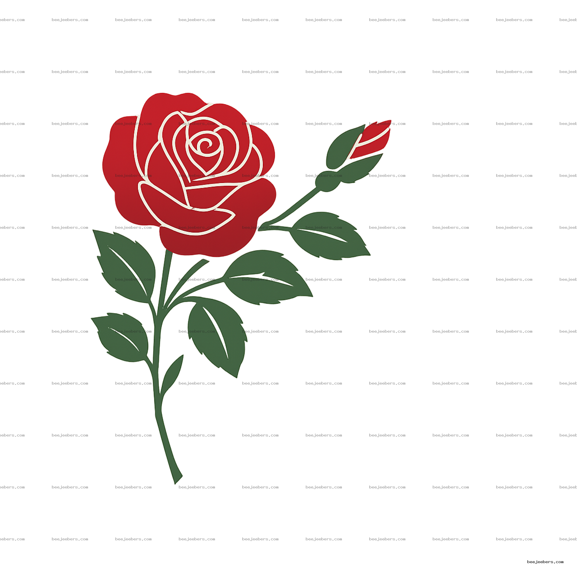 Clean vector red rose corner with leaves and bud on transparent background