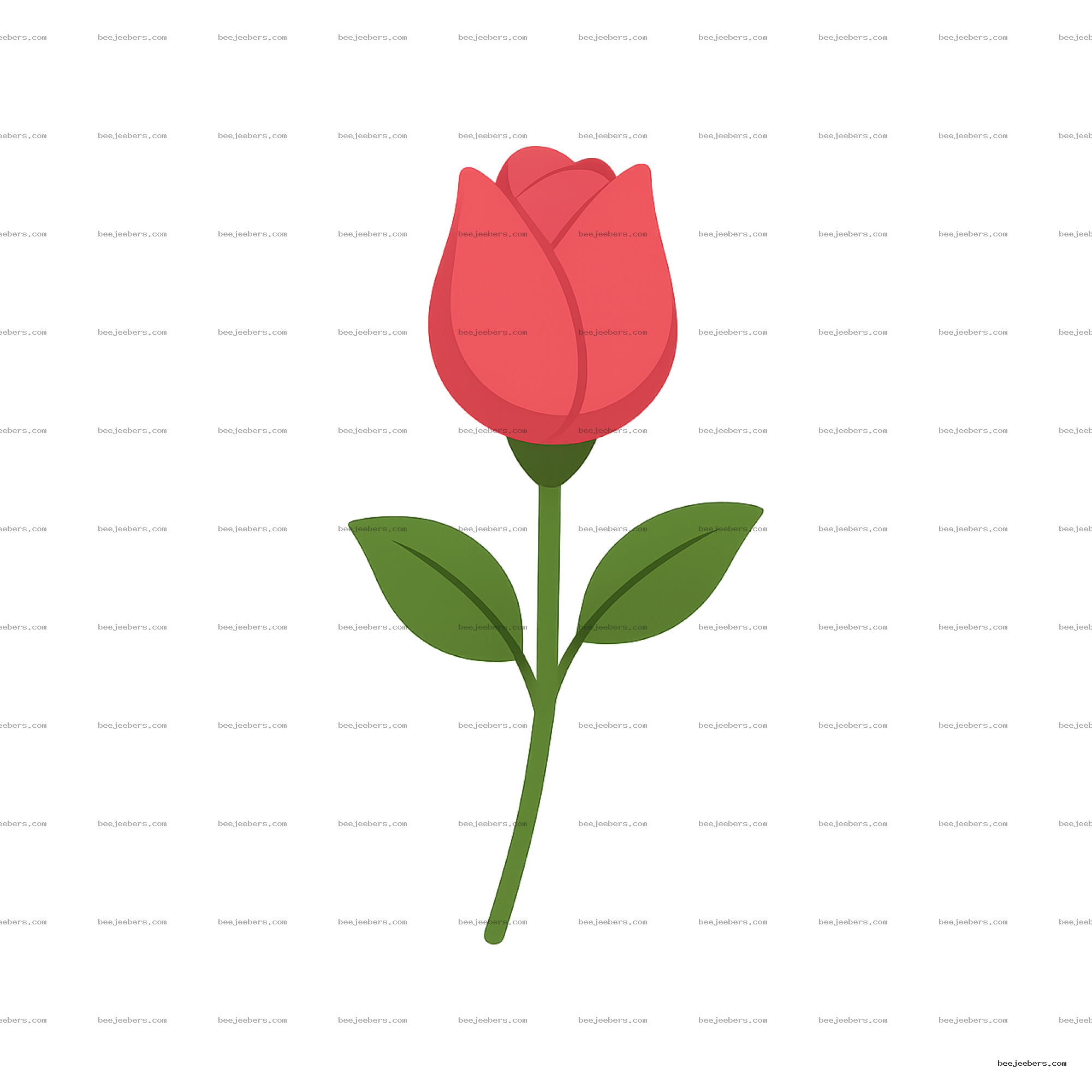 Simple clean vector illustration of a red rose bud with green leaves on transparent background
