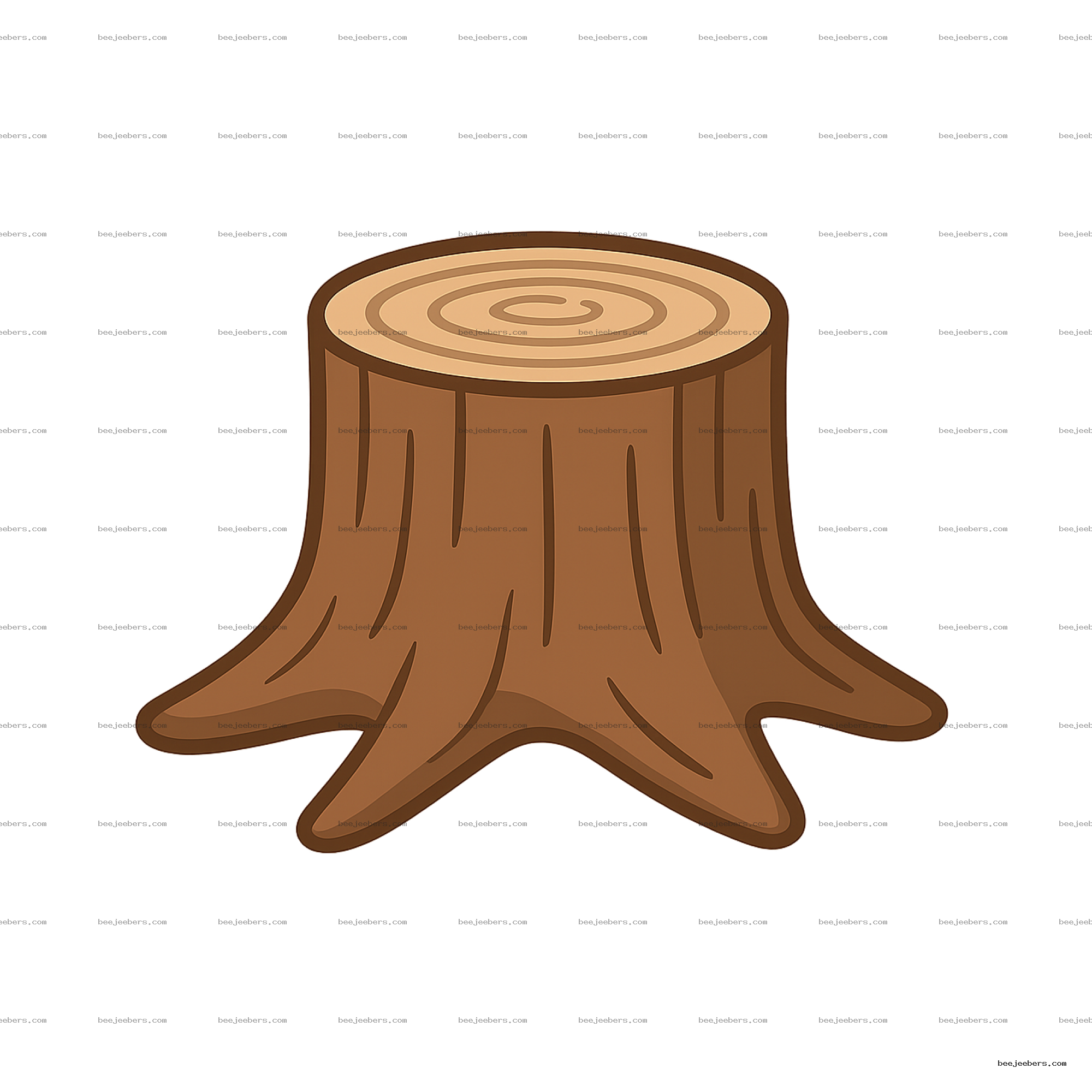 Clean vector illustration of a brown tree stump with visible growth rings and bark texture