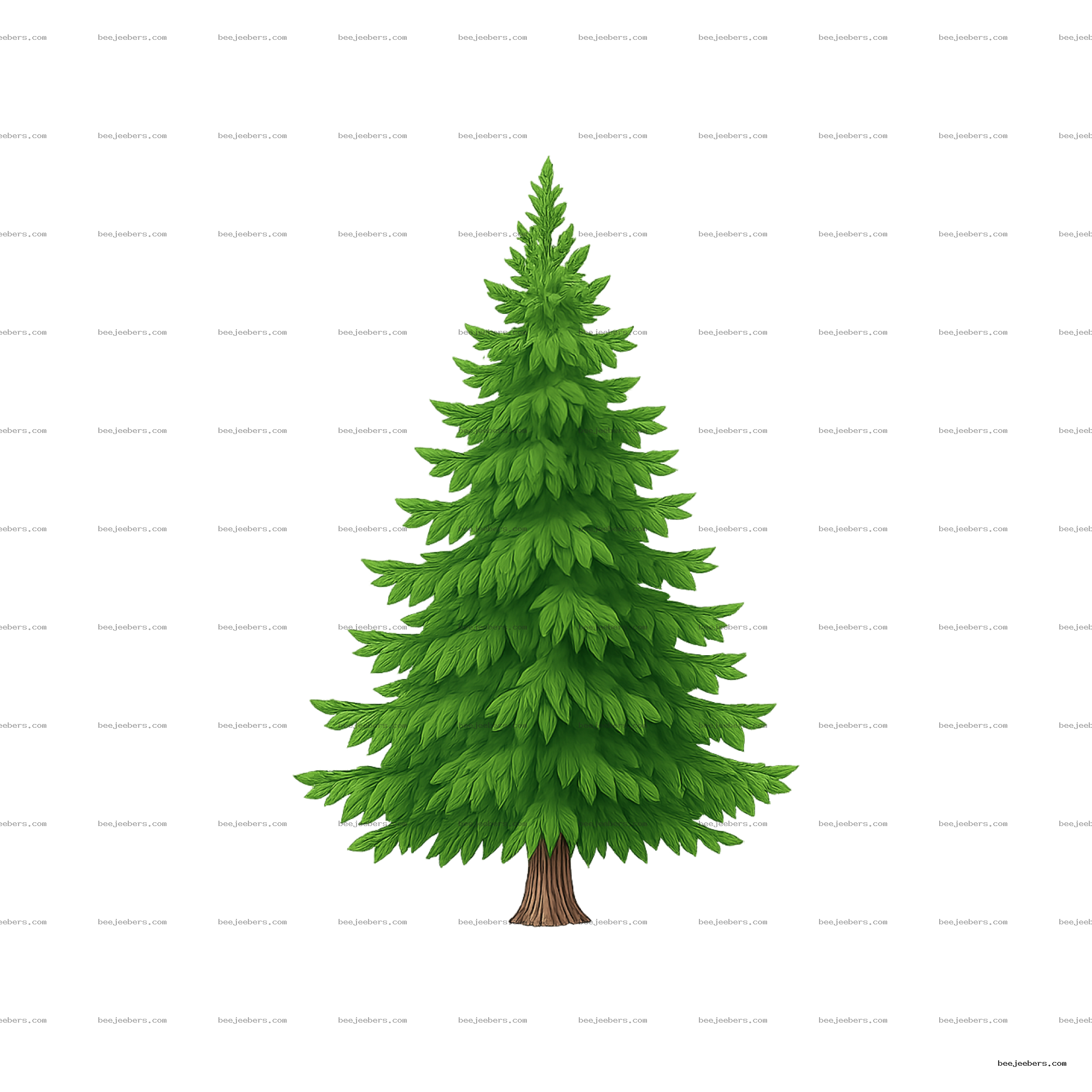 Realistic green Christmas tree with detailed pine needles on transparent background
