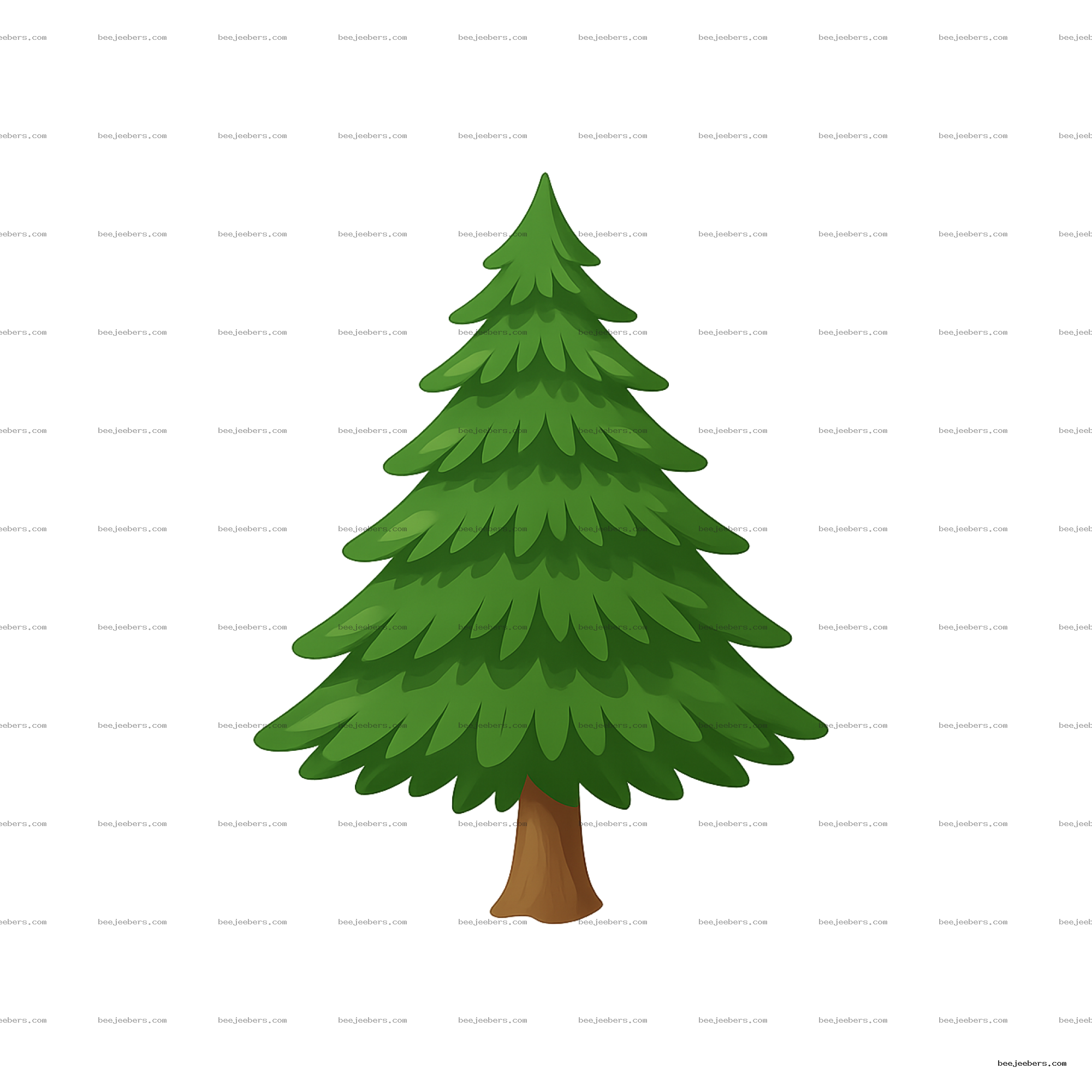 Clean vector real Christmas tree with green pine needles and brown trunk on transparent background