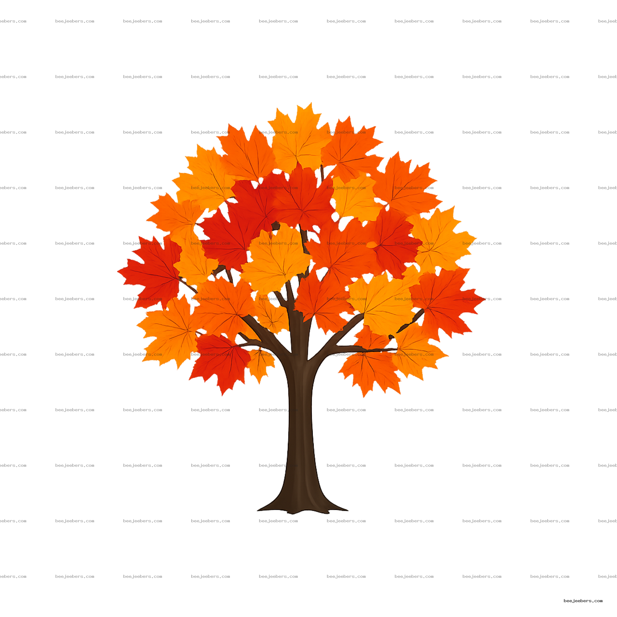 Vector illustration of a maple tree with orange, red, and yellow autumn leaves on transparent background