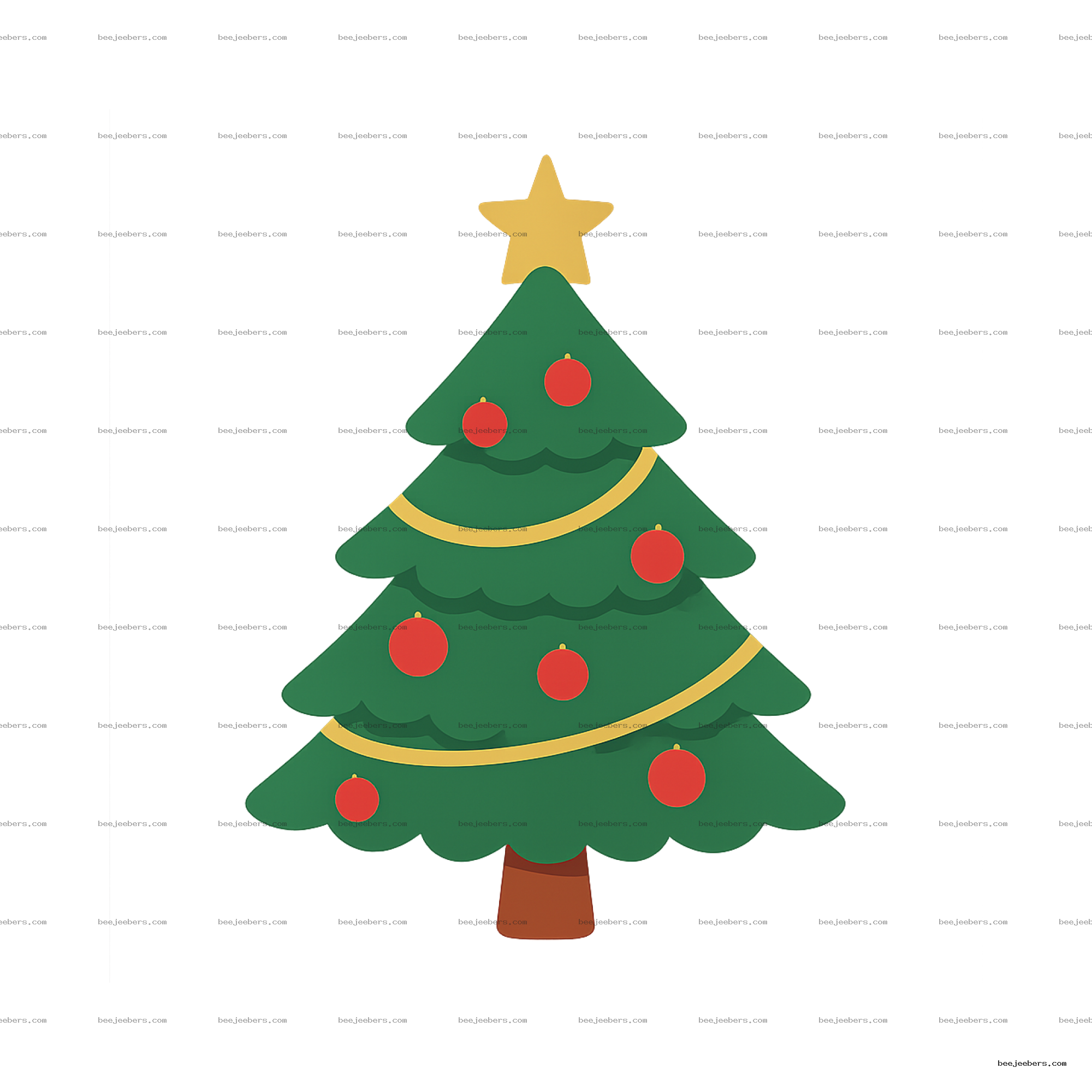 Vector Christmas tree with star, red ornaments, and gold garland on transparent background