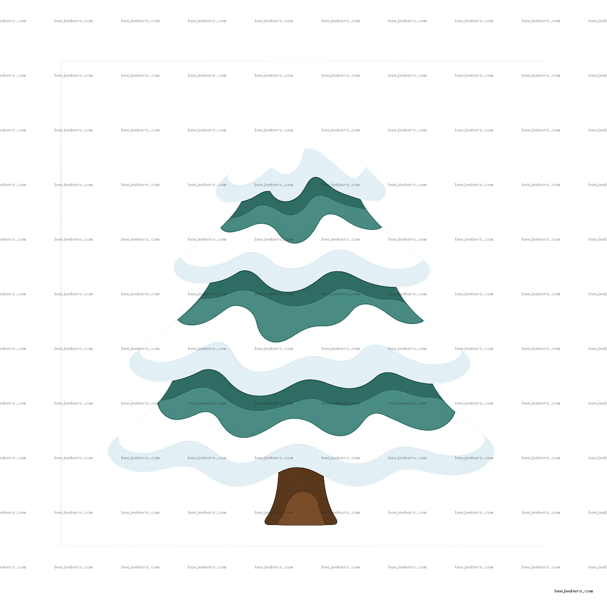 Clean vector PNG of snow-covered evergreen tree with layered snow and green branches