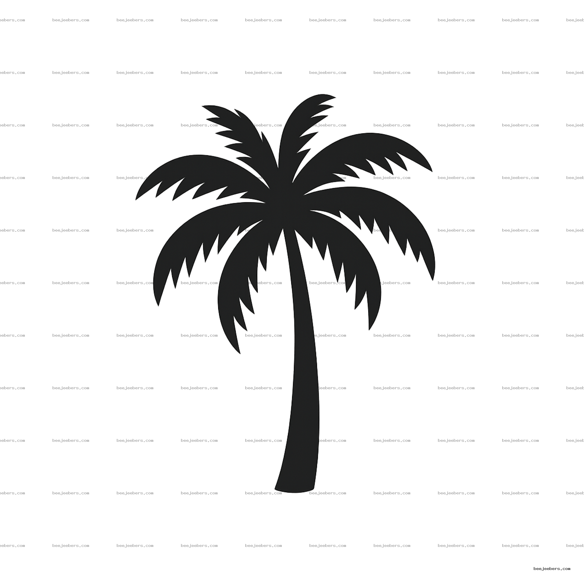 Black silhouette of a palm tree with jagged fronds on transparent background PNG