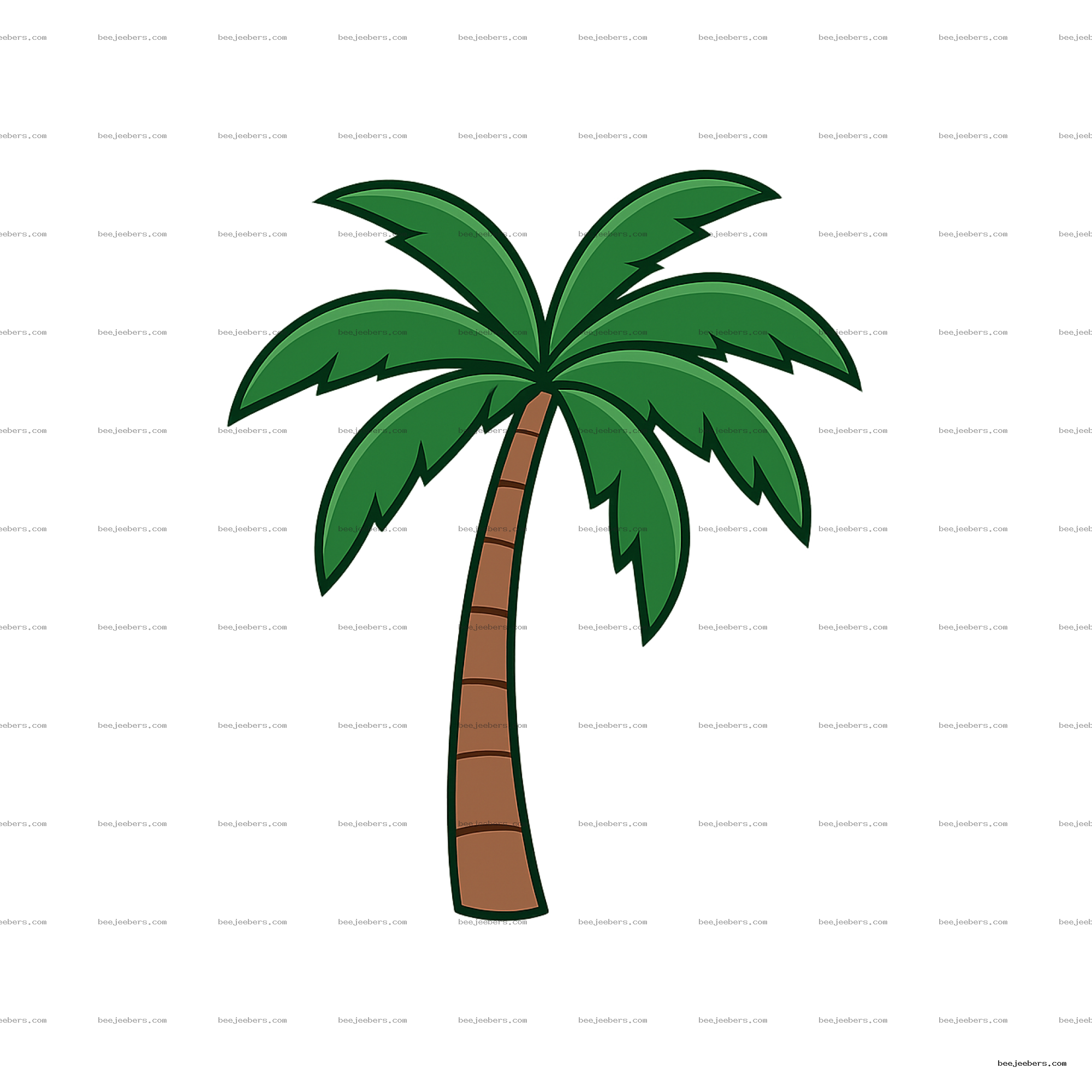 Clean vector illustration of a palm tree with green leaves and brown trunk on transparent background