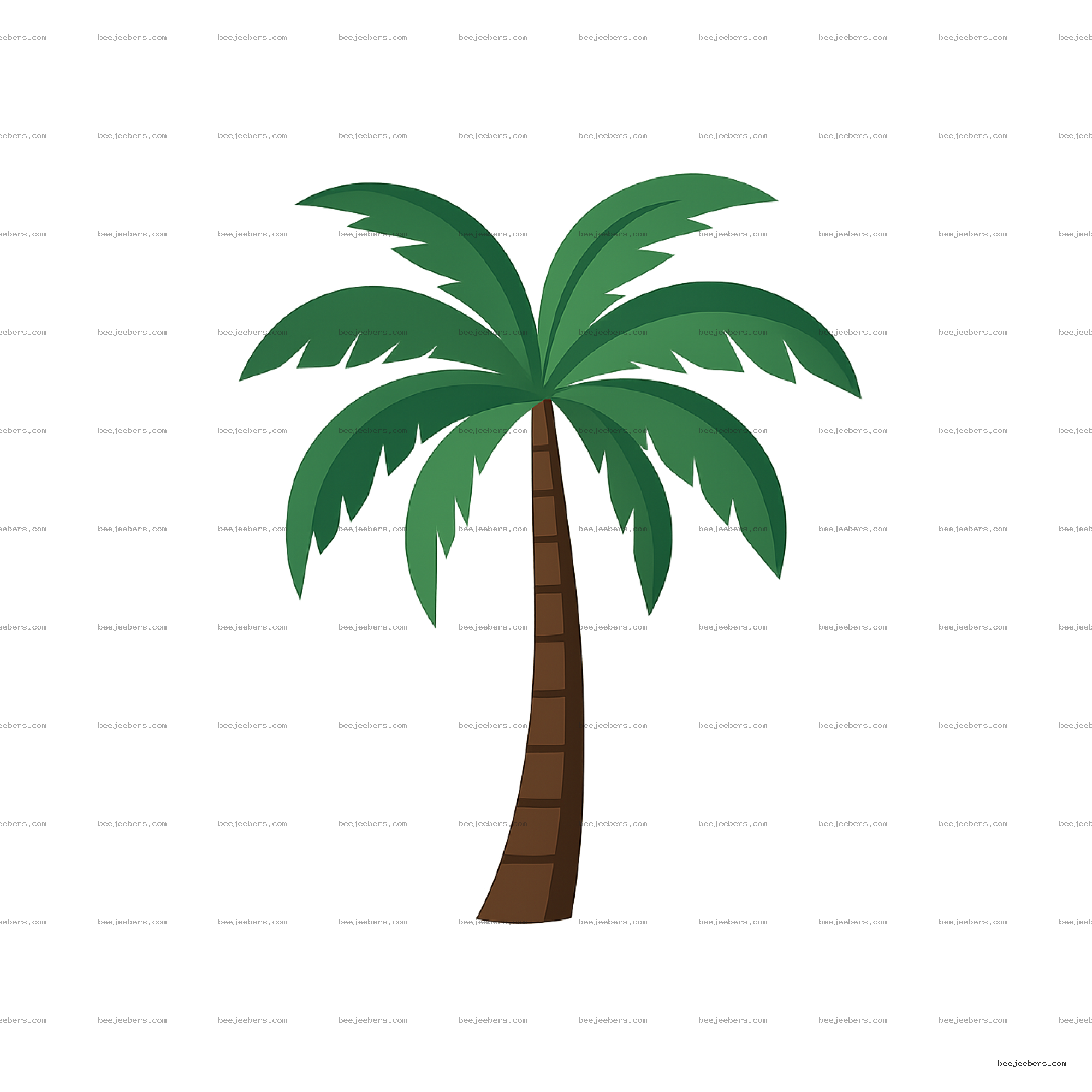 Clean vector illustration of a palm tree with green leaves and brown trunk on transparent background