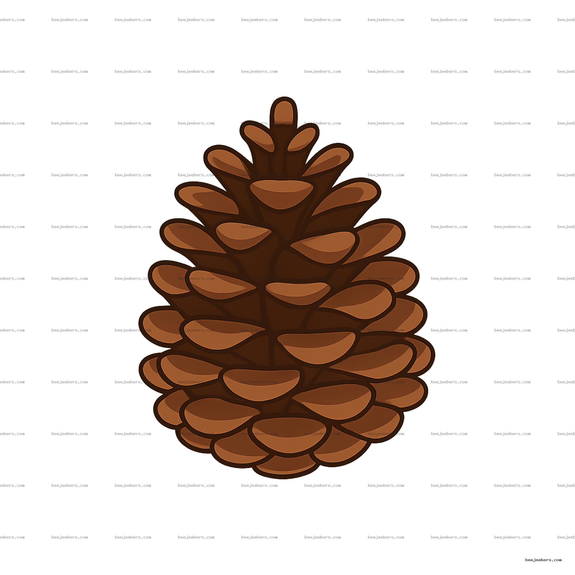 Clean vector style pine cone clipart with transparent background for digital download and crafts
