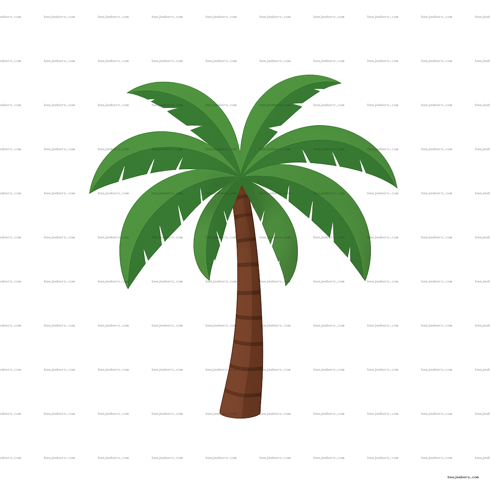 Simple vector illustration of a palm tree with green leaves and brown trunk on transparent background