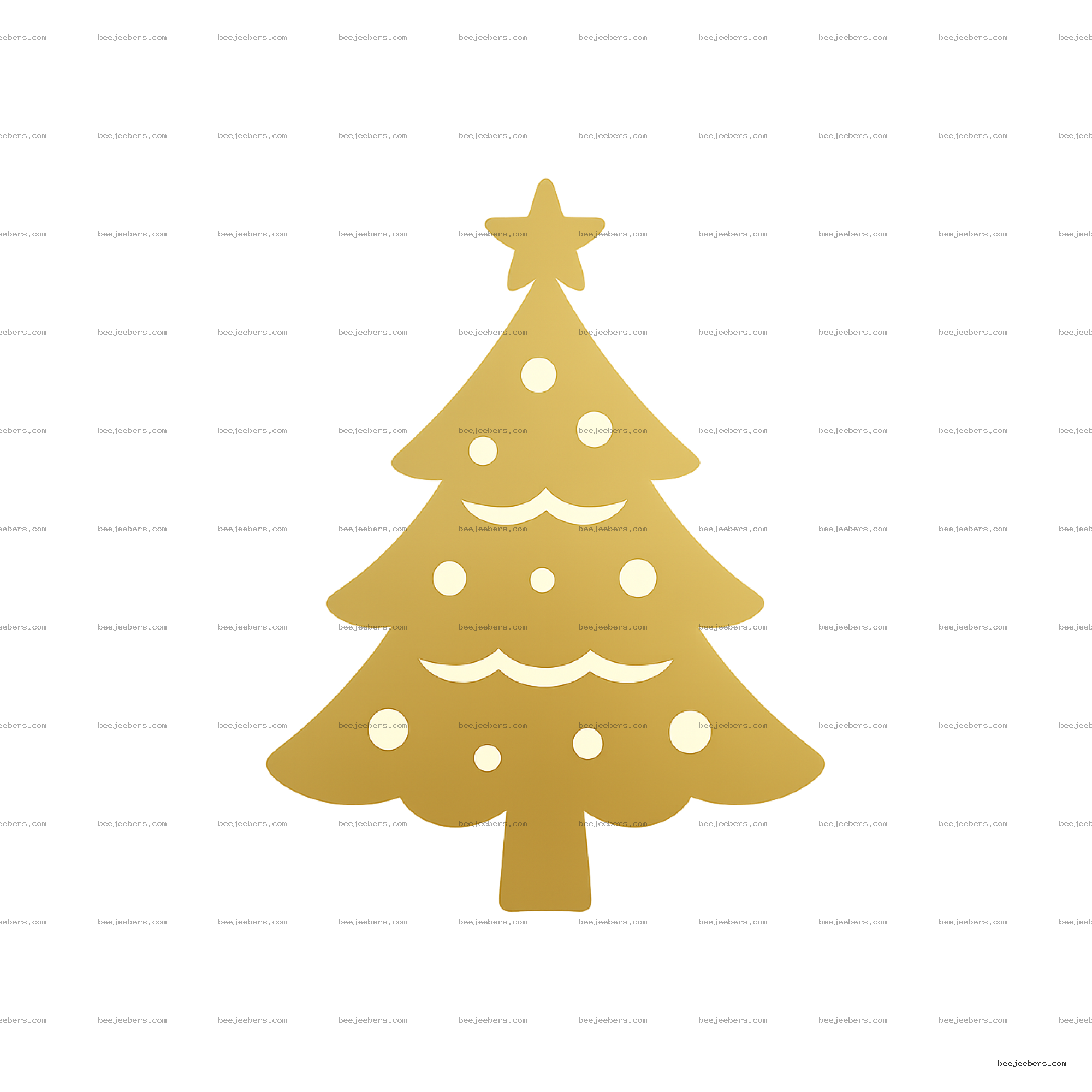 Gold vector Christmas tree PNG with star topper and circular ornaments on transparent background