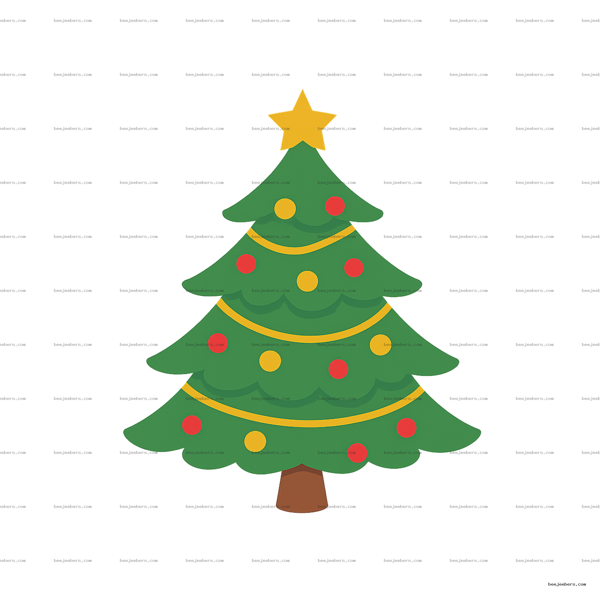 Vector Christmas tree decorated with red and yellow baubles and a yellow star on top