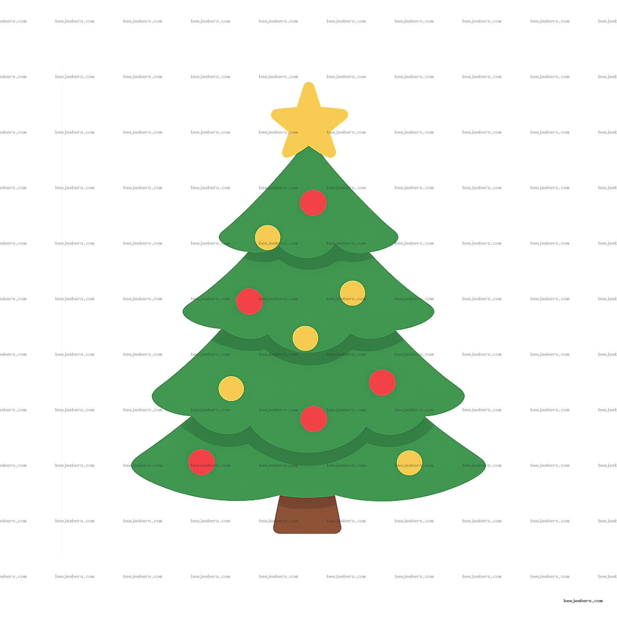 Vector Christmas tree PNG with red and yellow ornaments and star on top on transparent background