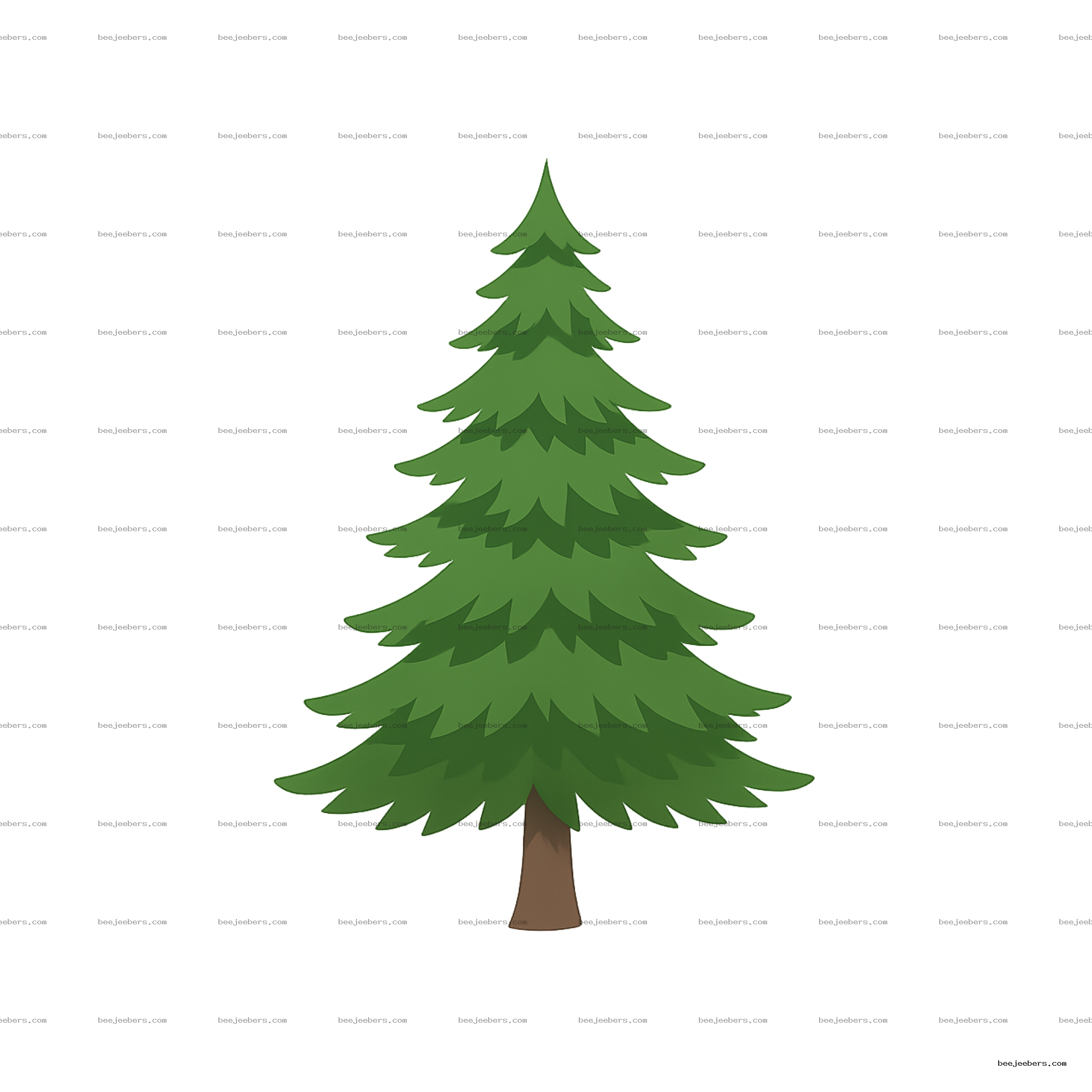 Clean vector illustration of a green pine tree with layered branches and a brown trunk on transparent background
