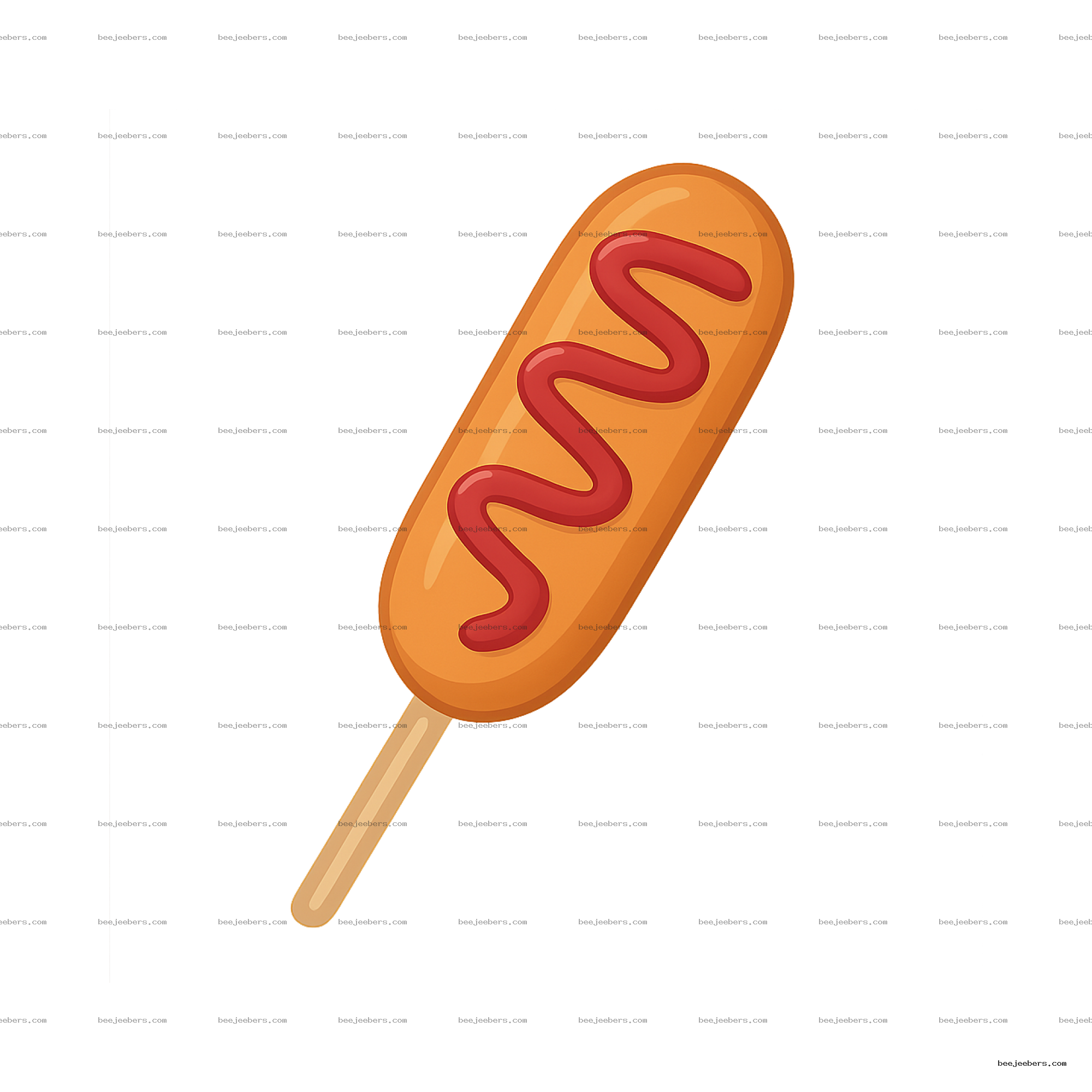Vector illustration of a golden brown corndog with red ketchup drizzle on a stick