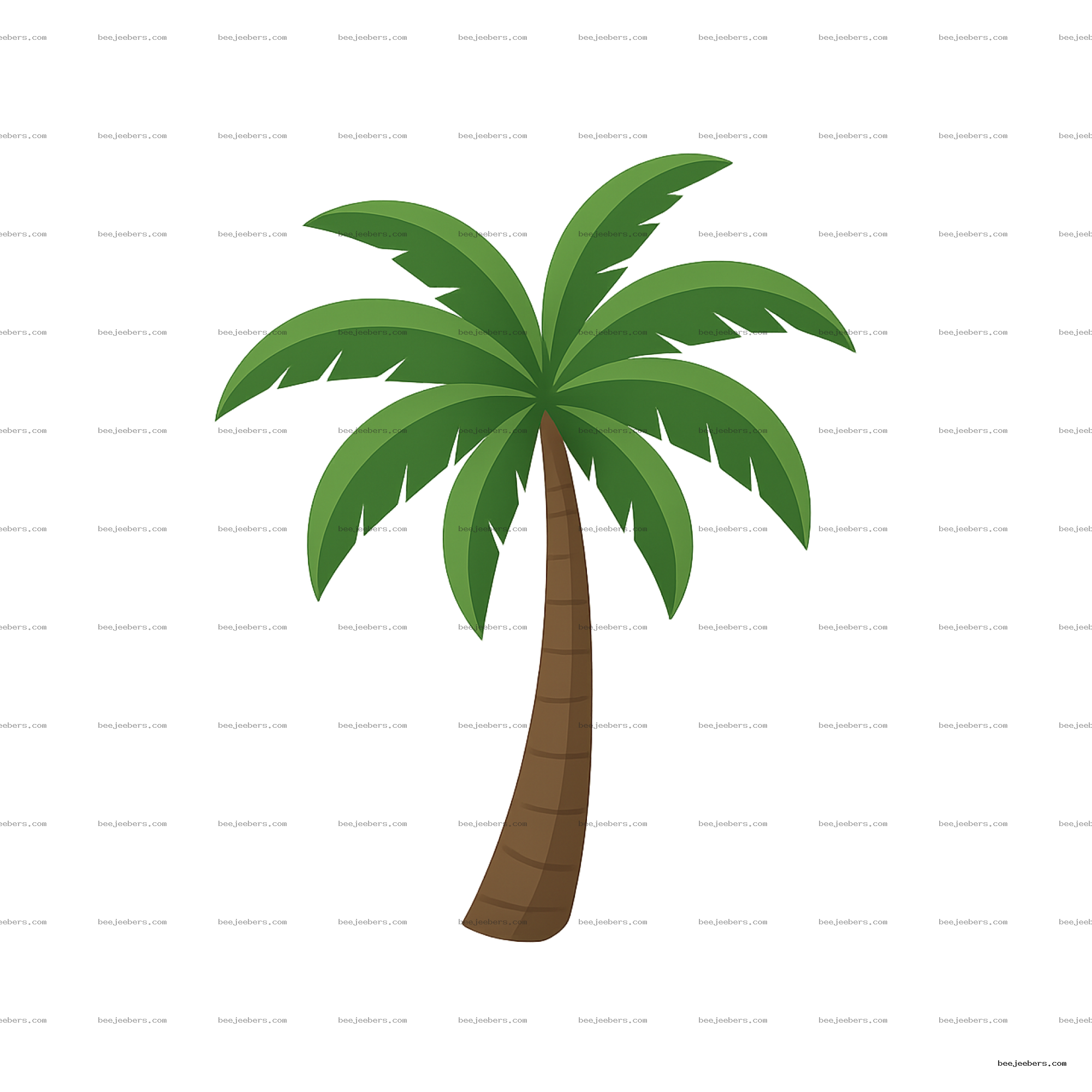 Clean vector illustration of a palm tree with green leaves and brown trunk on transparent background