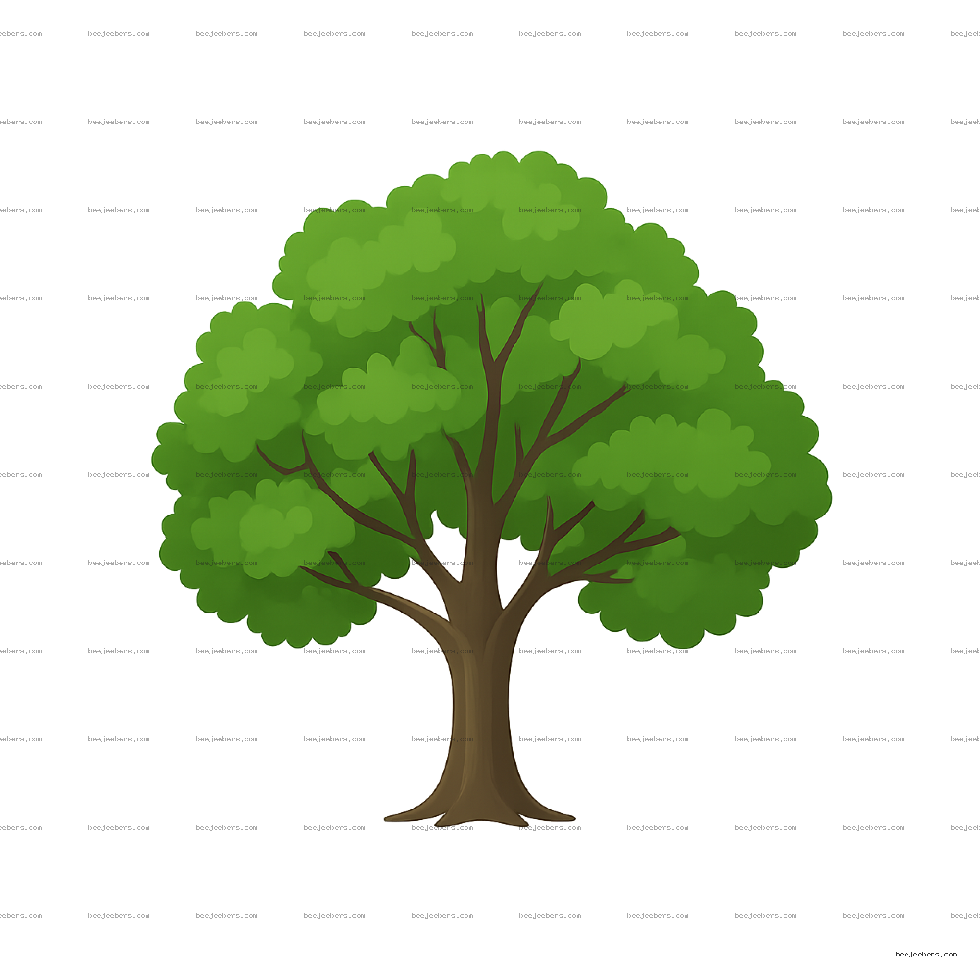 Clean vector illustration of a green leafy tree with brown trunk on transparent background