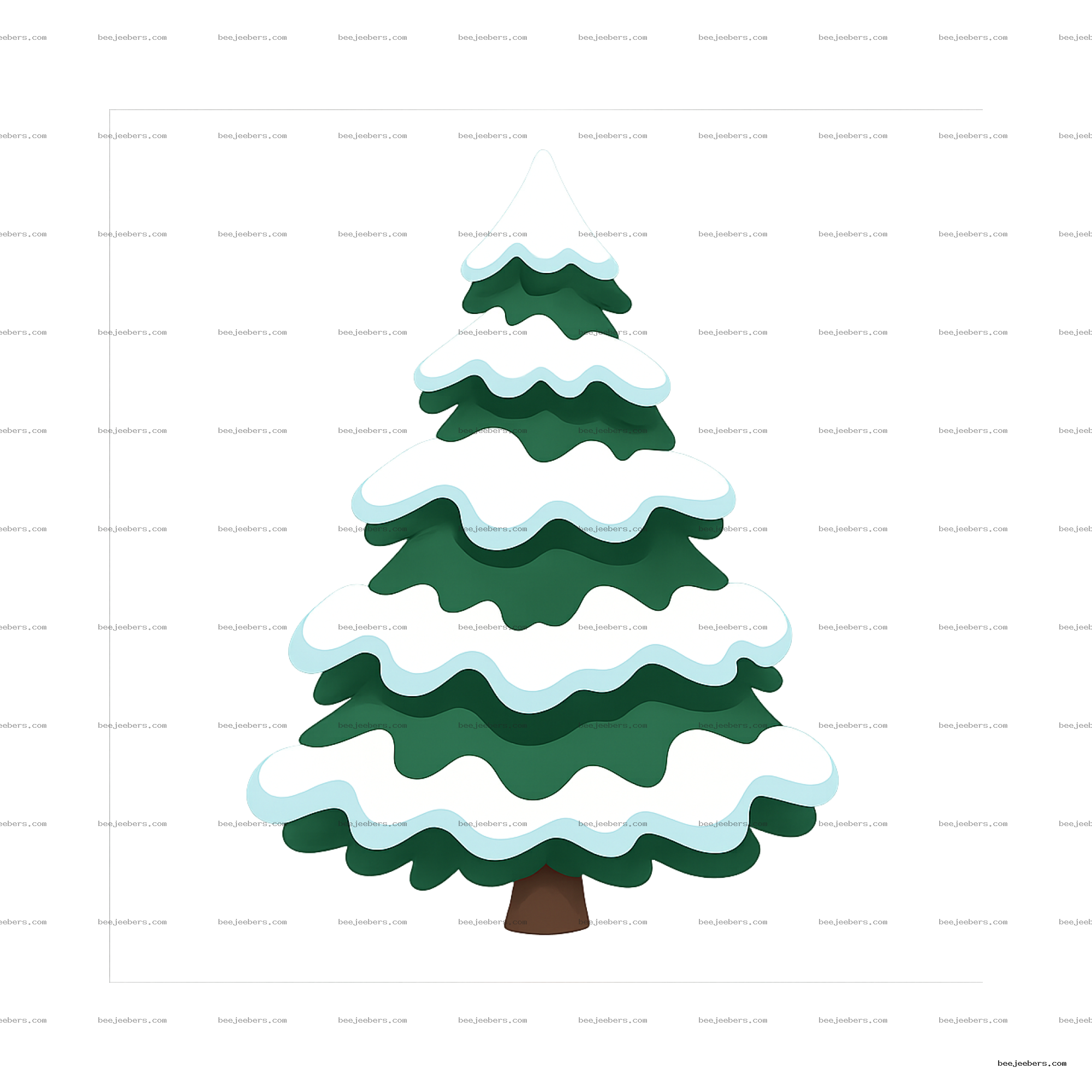 Clean vector illustration of a snow-covered evergreen tree with layered white snow on green branches