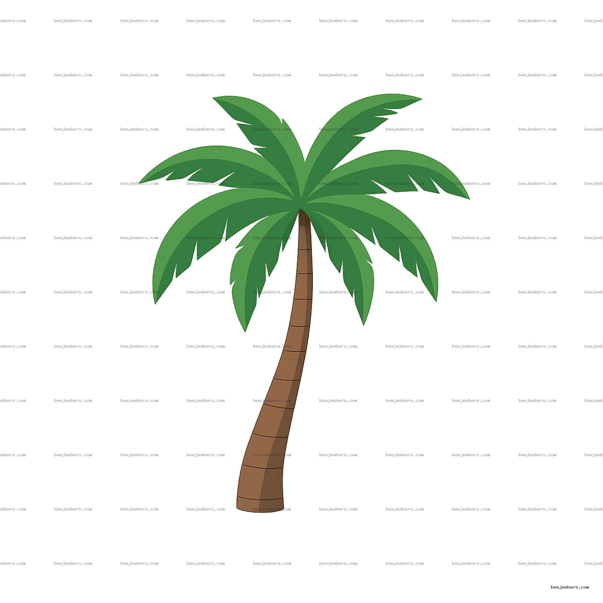 Clean vector illustration of a palm tree with green fronds and brown trunk on transparent background