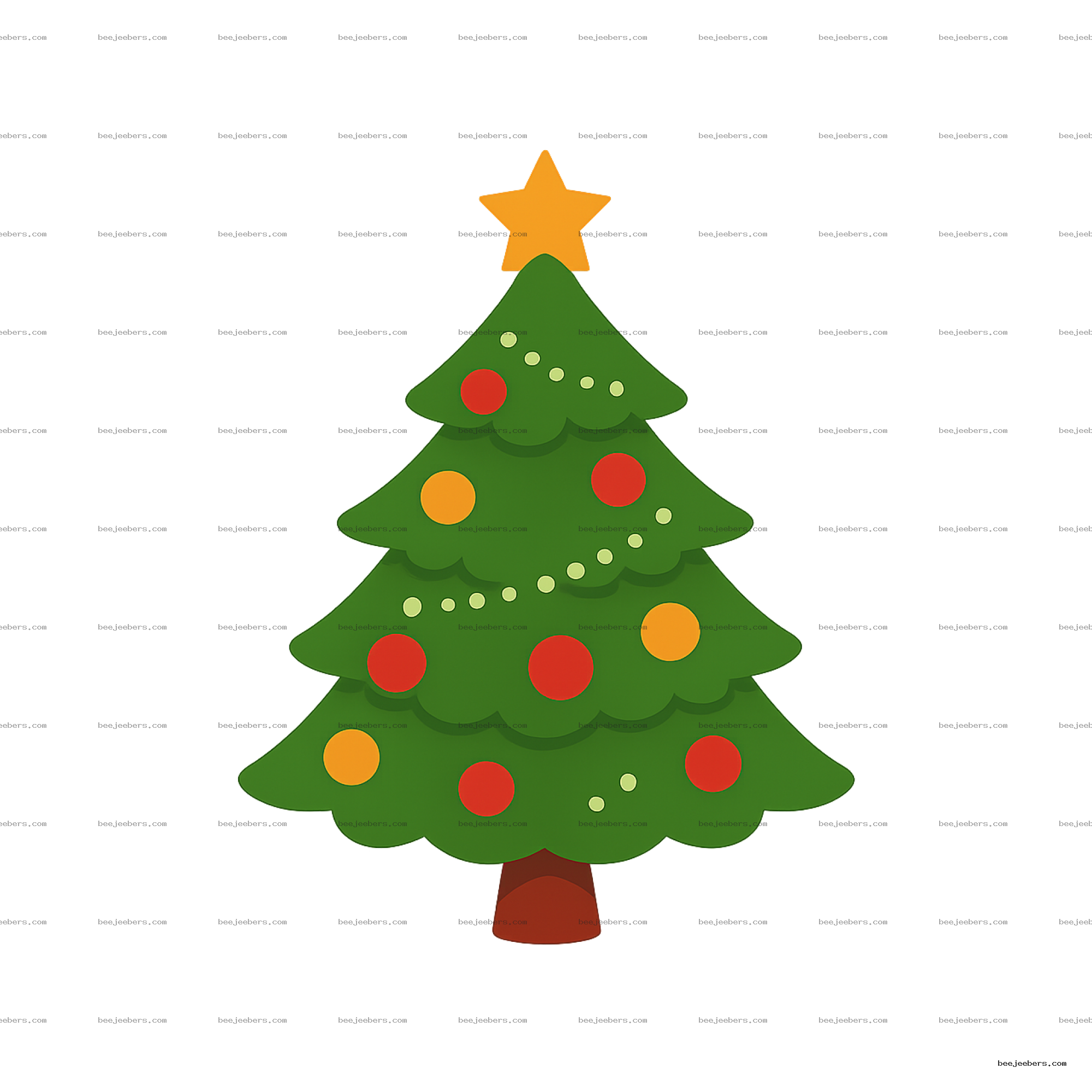 Clean vector Christmas tree PNG with colorful ornaments and yellow star on transparent background