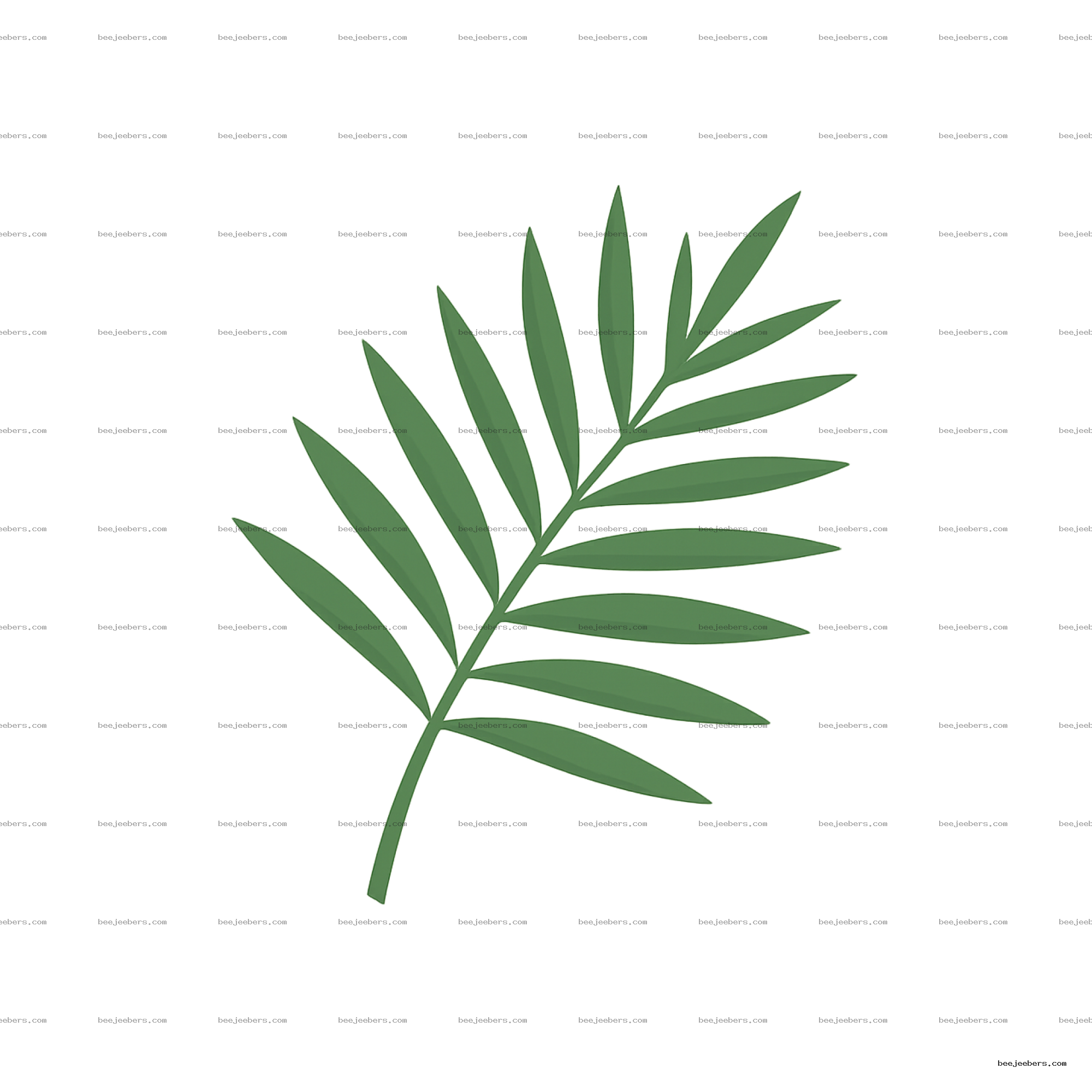 Green palm branch with elongated leaves in clean vector style on transparent background