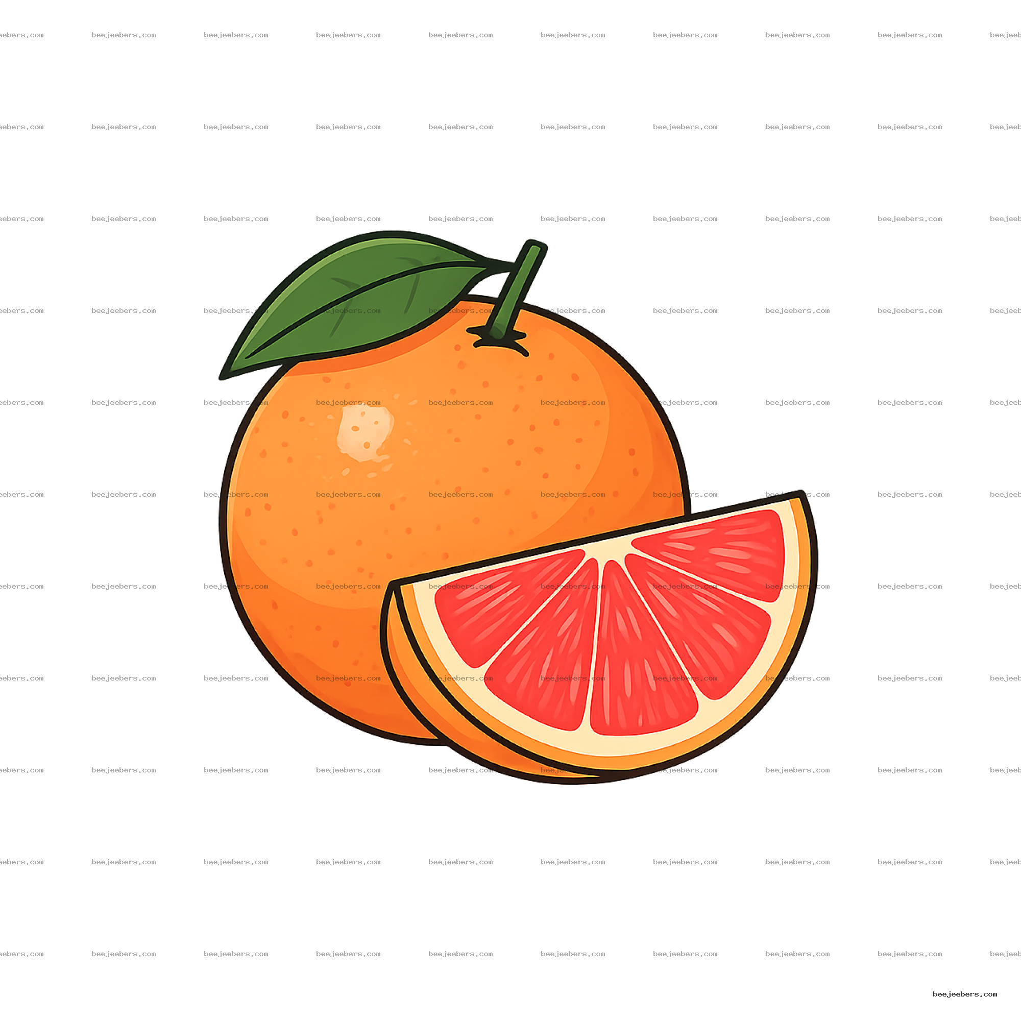 Vector illustration of a grapefruit with leaf and sliced wedge in clean style